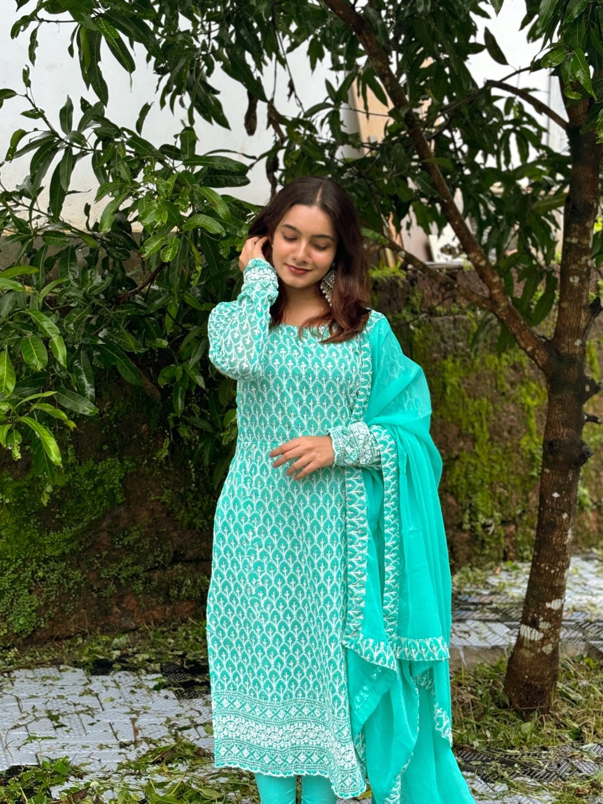 Frozen Blue Fully Embroidered Kurti Set with Dupatta | 1 Day Delivery