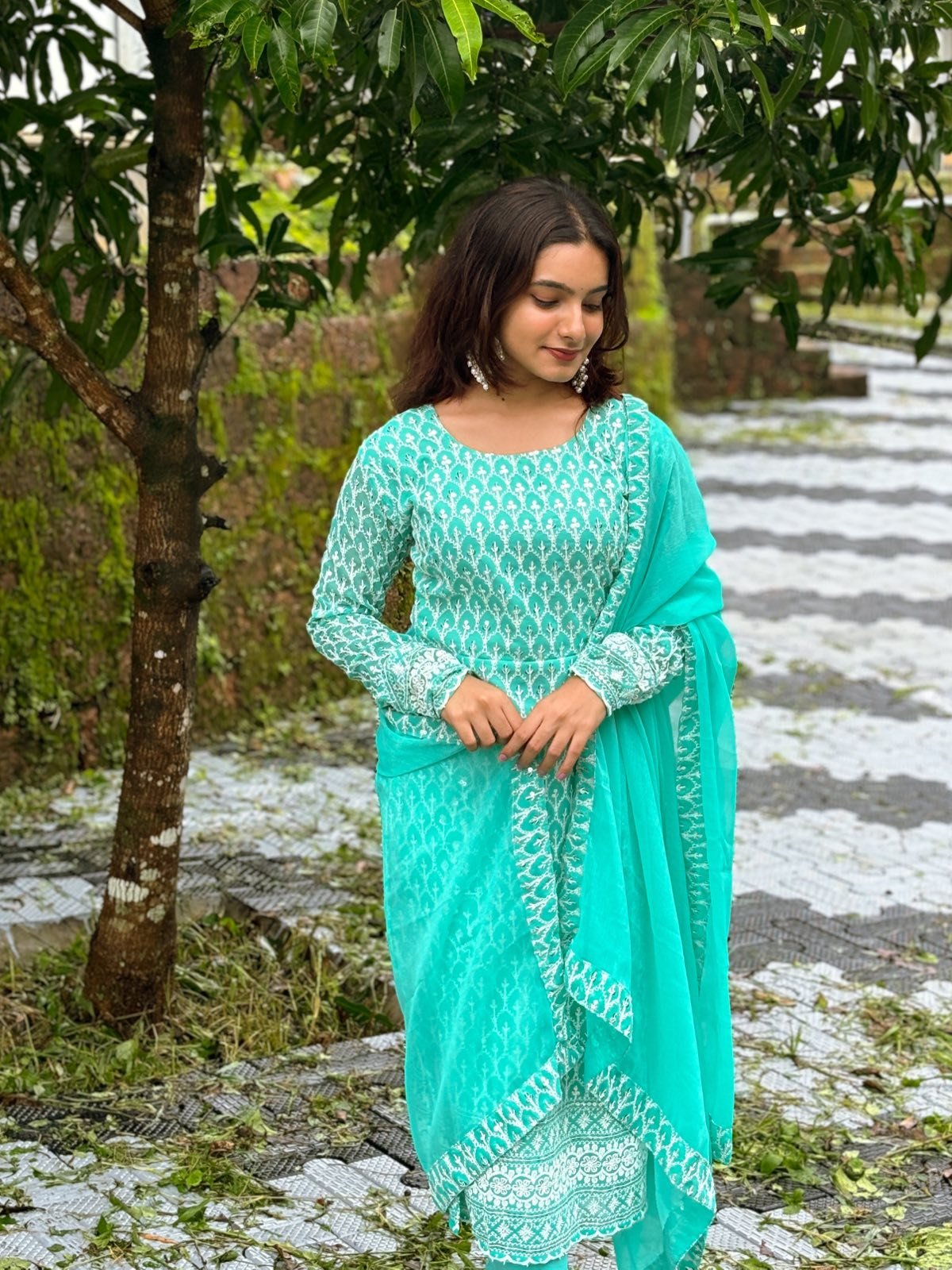 Frozen Blue Fully Embroidered Kurti Set with Dupatta | 1 Day Delivery