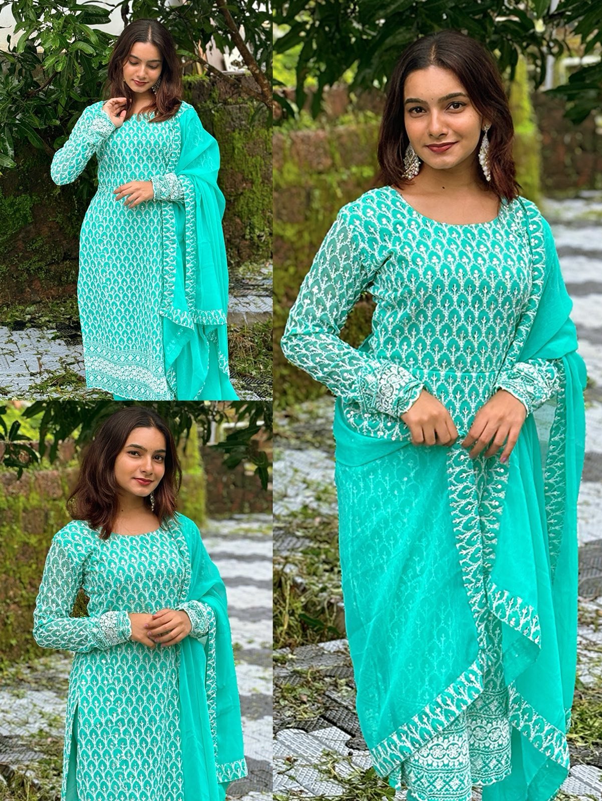 Frozen Blue Fully Embroidered Kurti Set with Dupatta | 1 Day Delivery
