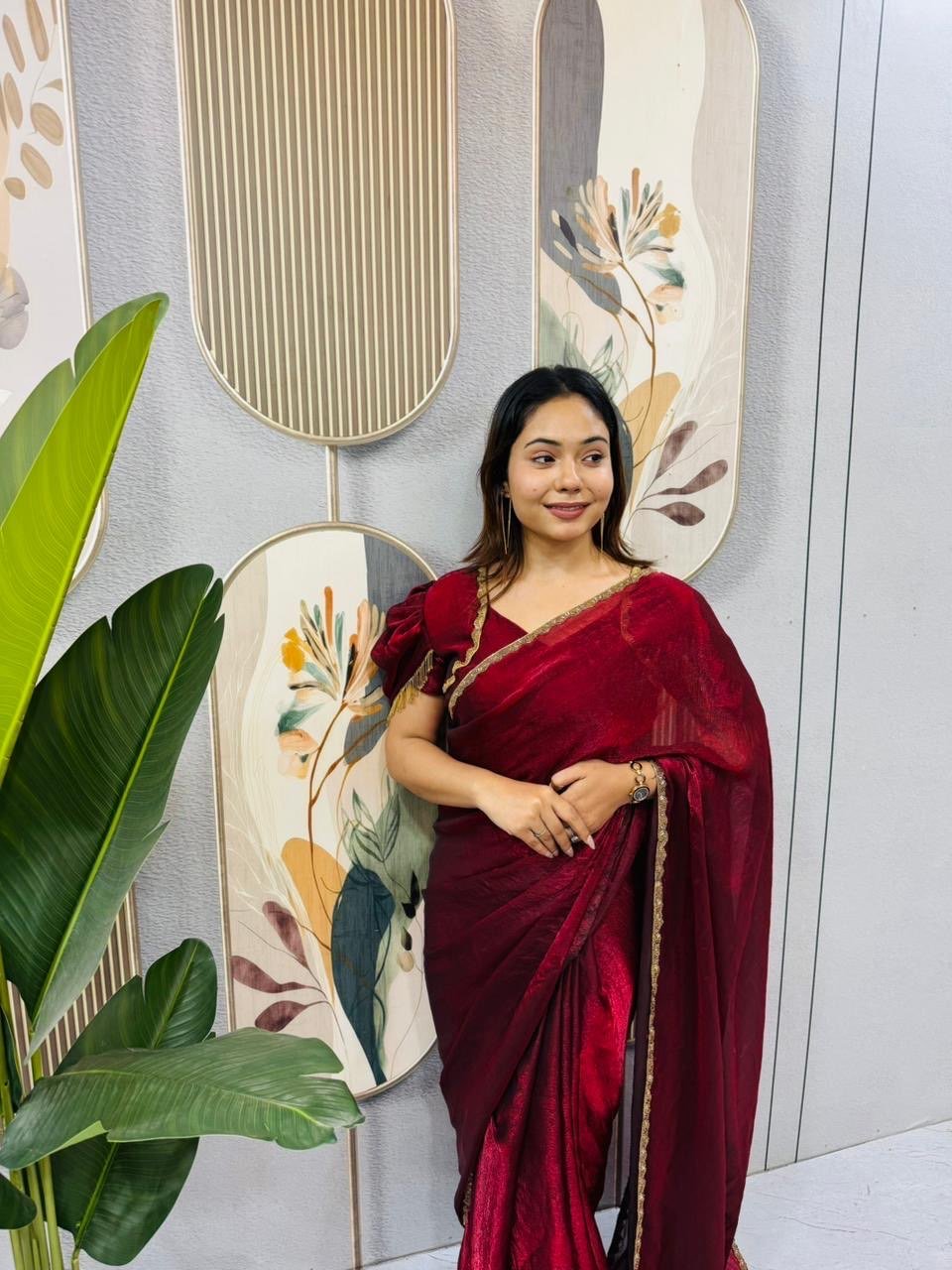 Elegant Space Silk Gown Saree with Beads & Latkan Lace | Designer Party Wear