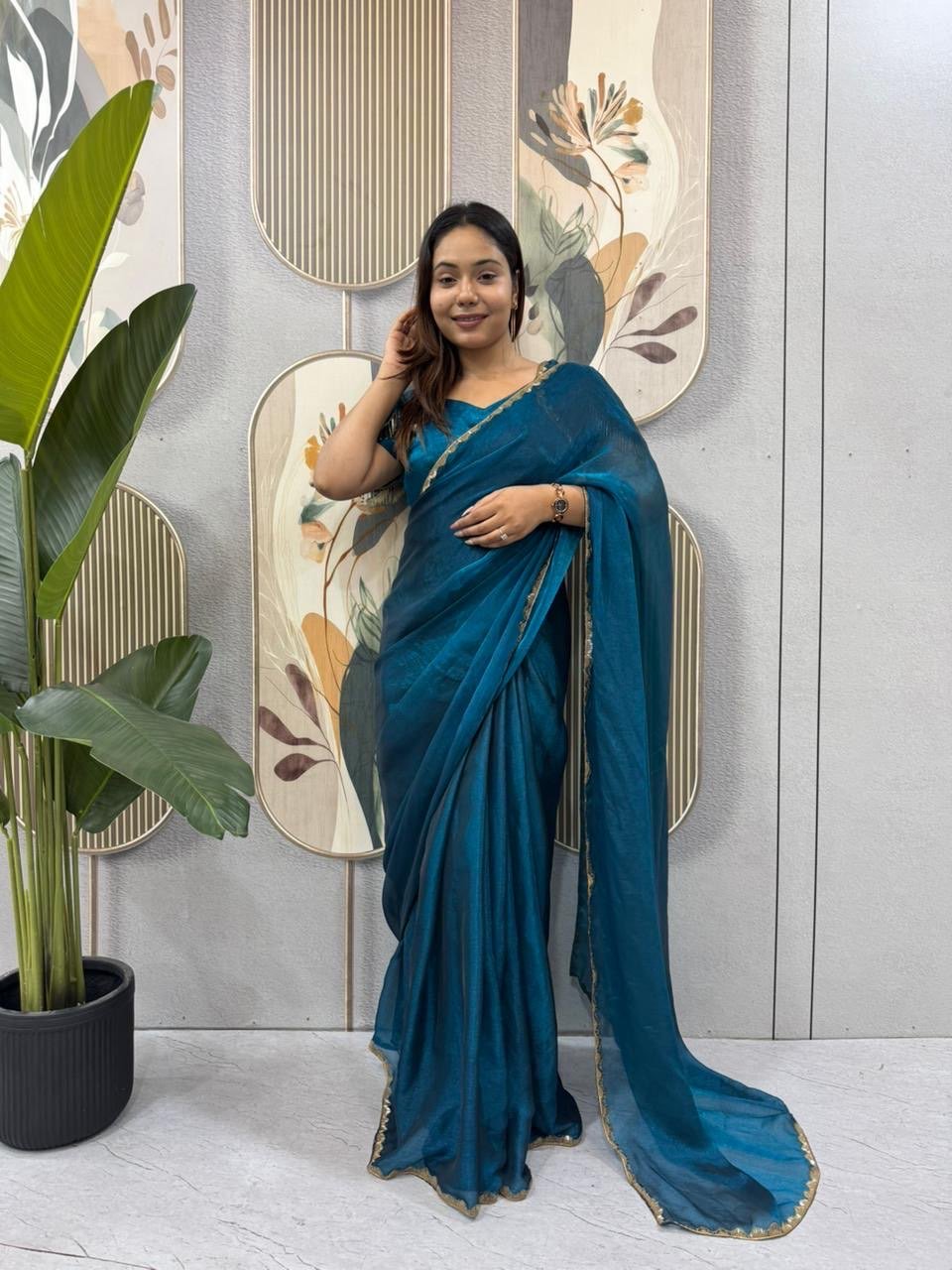 Elegant Space Silk Gown Saree with Beads & Latkan Lace | Designer Party Wear