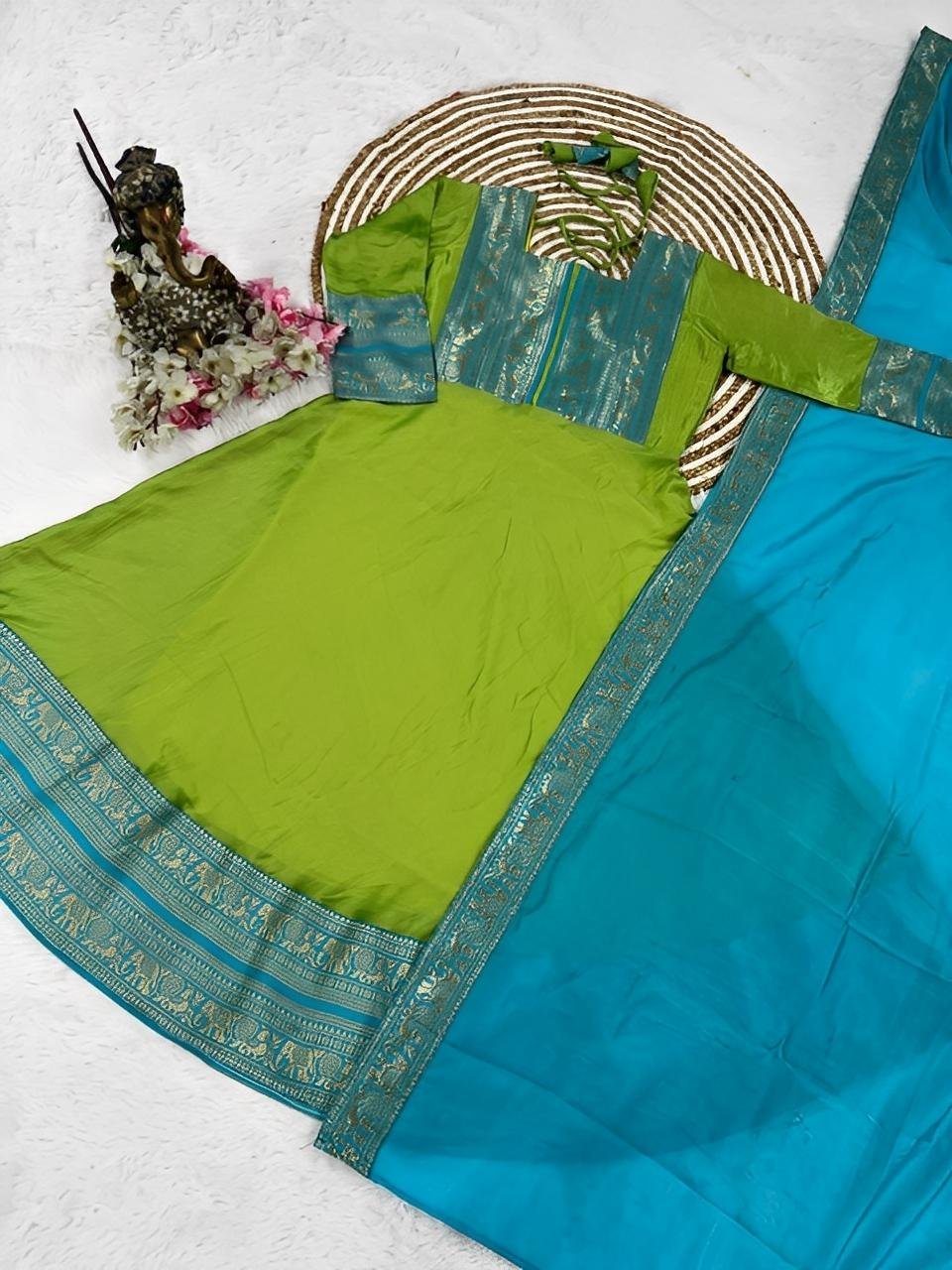 Parrot Blue Silk Gown with Dupatta set│Pretty ethnic Gown sets│Steal Deal Offer