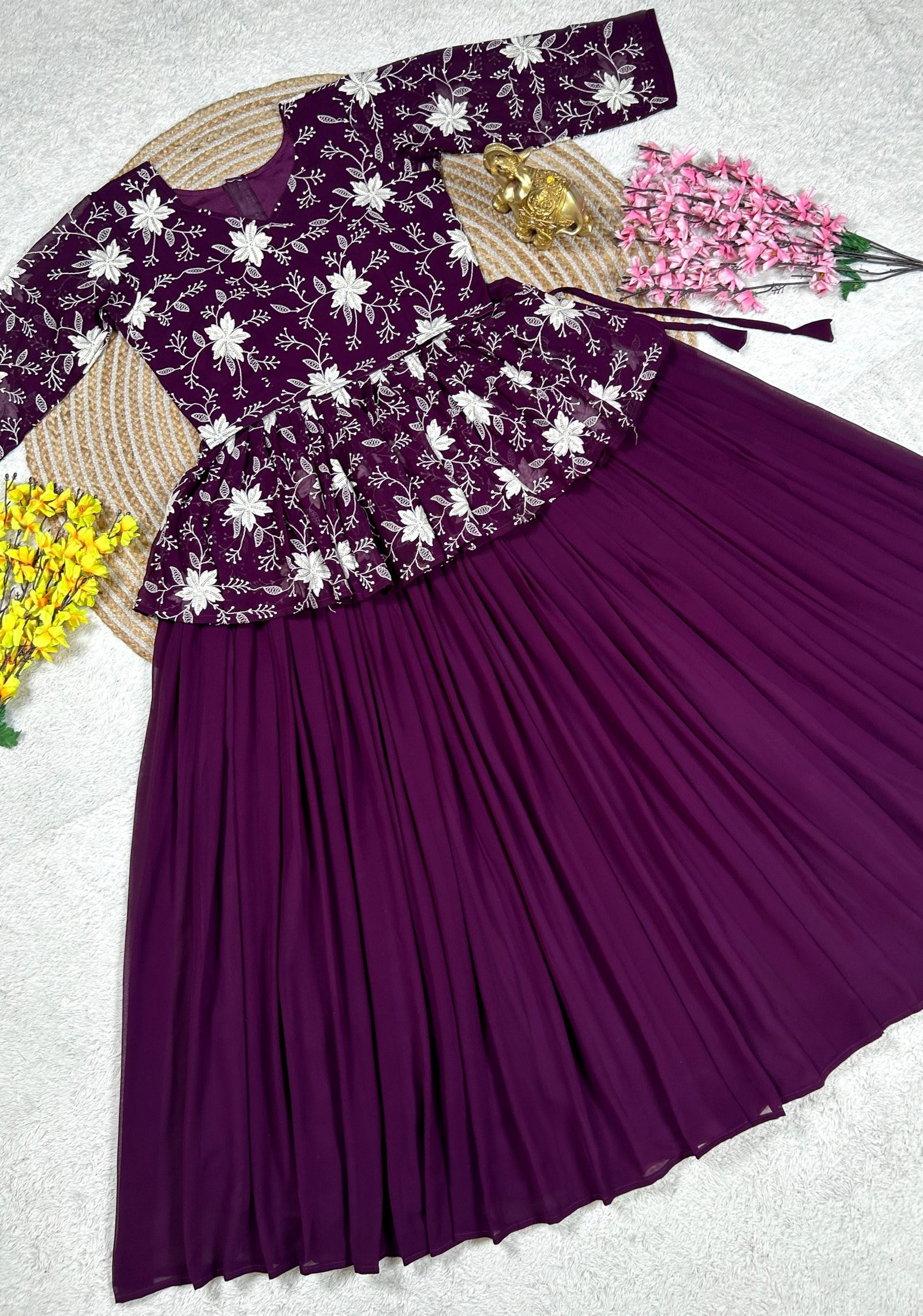 Peplum Crop top with Skirt - Purple Partywear in Offer