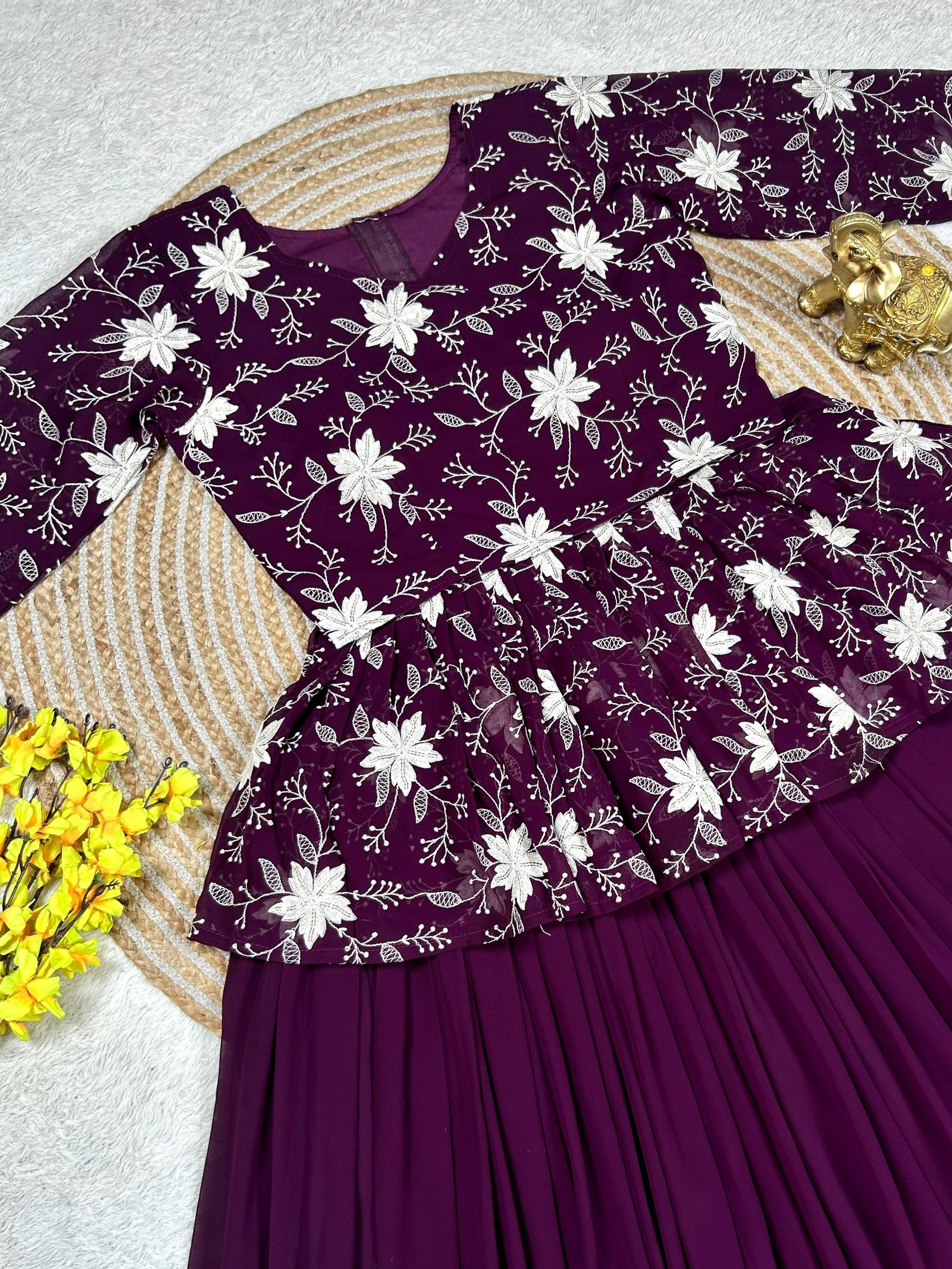 Peplum Crop top with Skirt - Purple Partywear in Offer