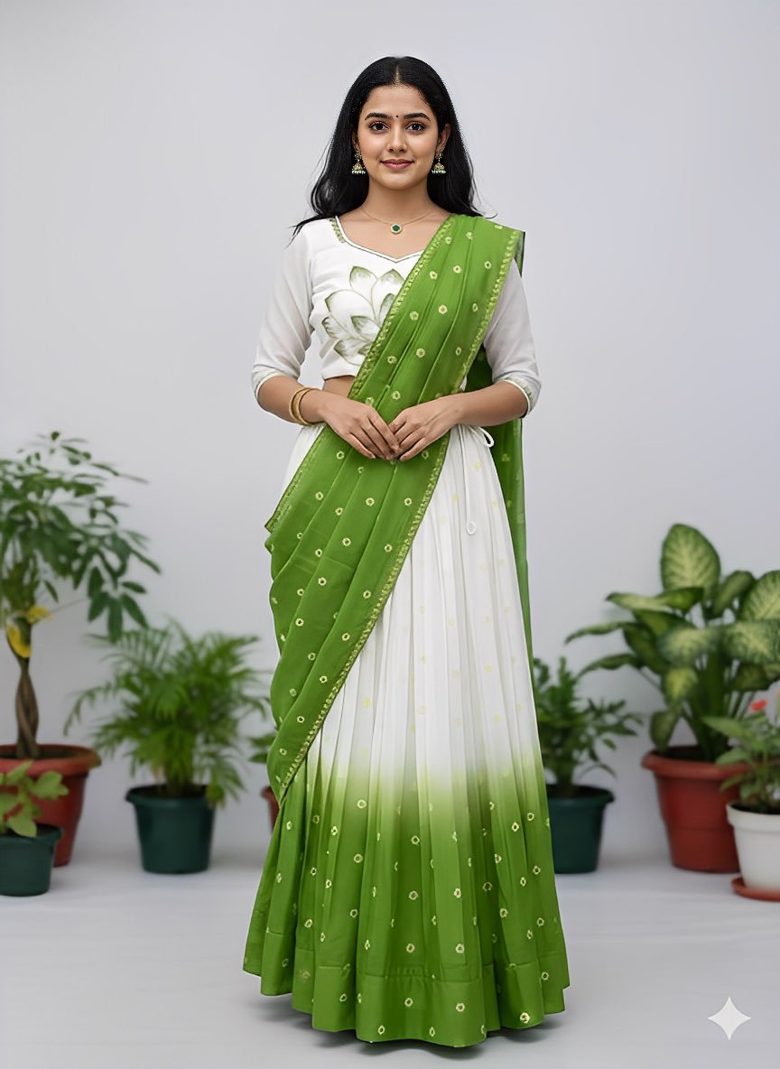 White Lovers Parrot Jasmine Lehenga │Fully stitched Halfsaree