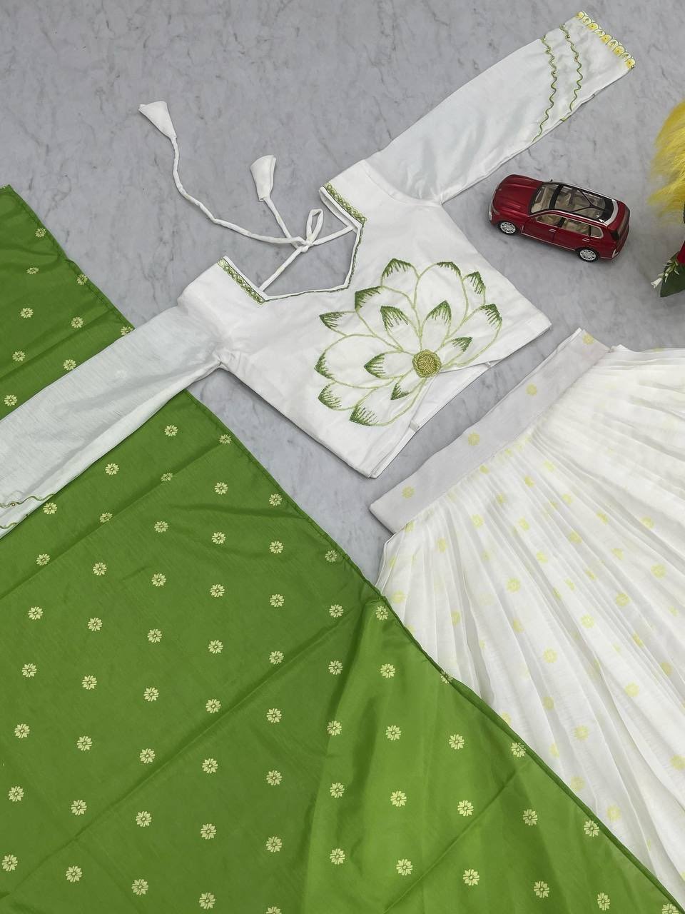 White Lovers Parrot Jasmine Lehenga │Fully stitched Halfsaree