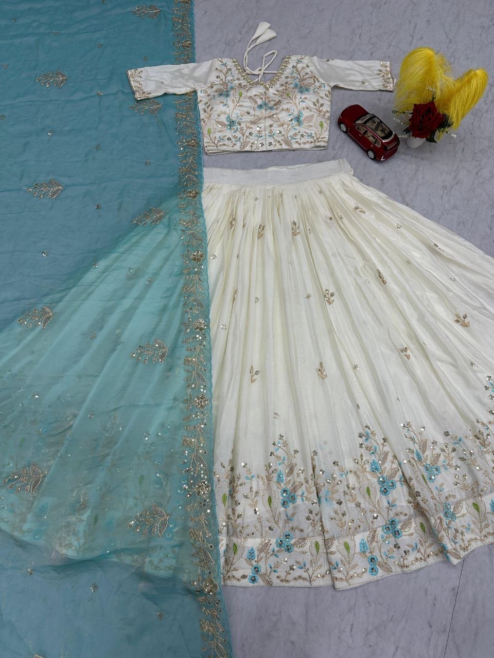 White lovers Beach blue  Halfsaree - Fully stitched Ready to wear Lehenga