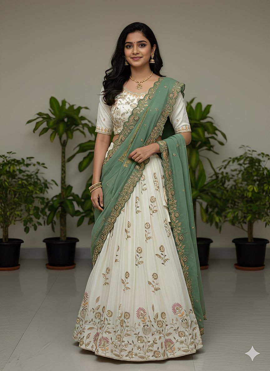 White Lovers Designer Readymade Lehenga - Fully stitched Halfsarees