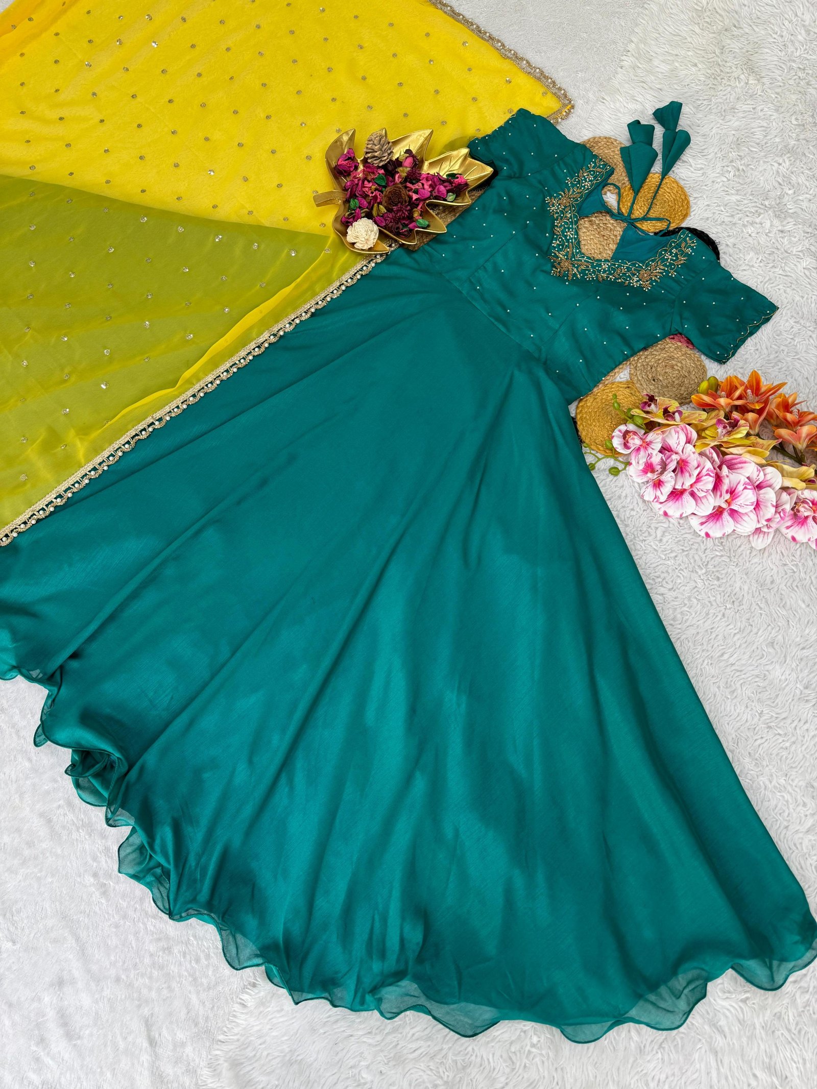 Grand Partywear Silk Gown with Dupatta sets- New shades
