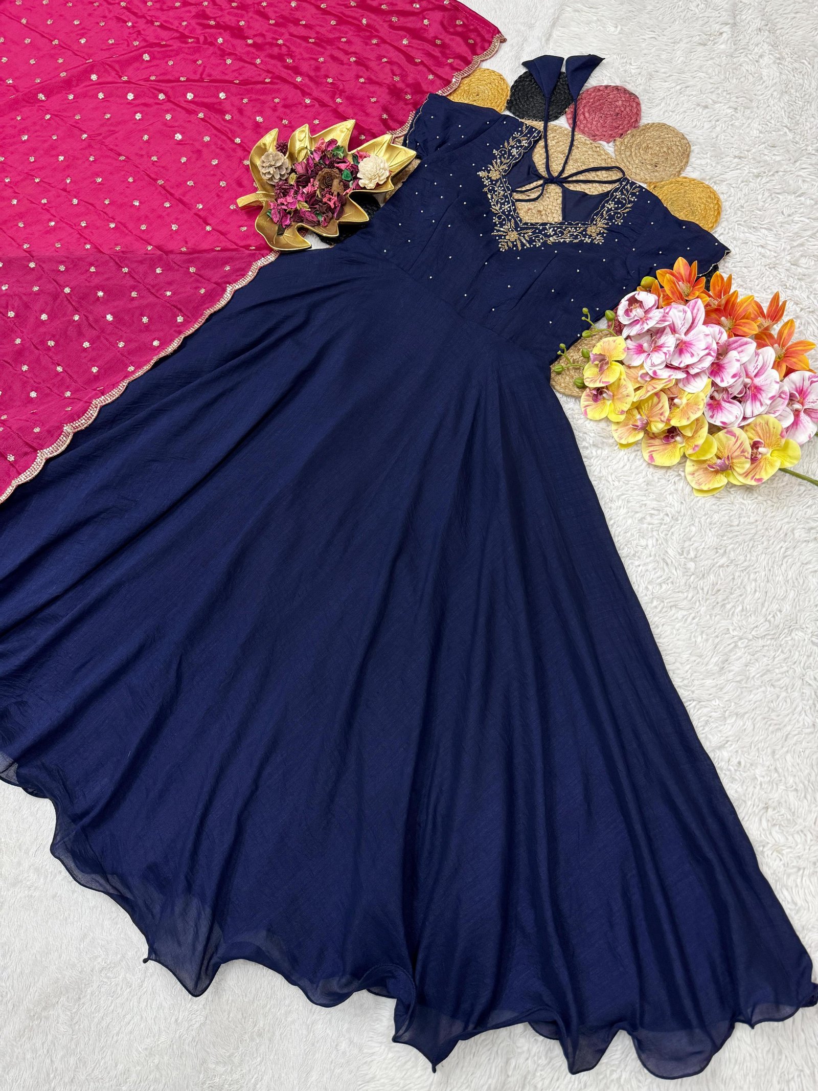 Grand Partywear Silk Gown with Dupatta sets- New shades