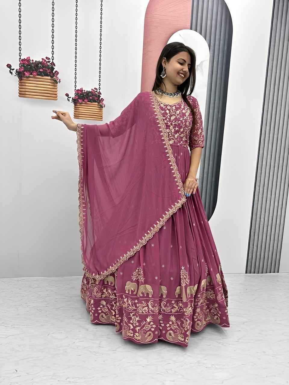 Embroidered Party wear Gown with Dupatta sets - Grand looks in Offer