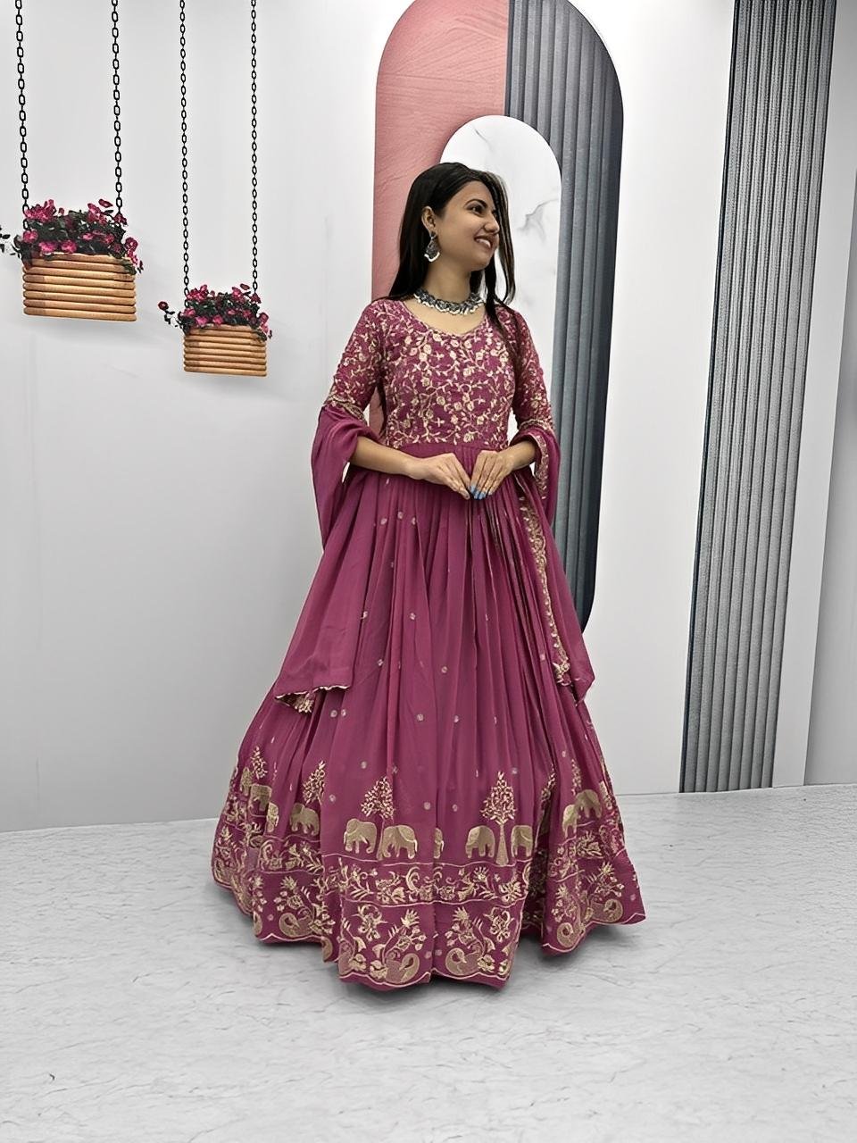 Embroidered Party wear Gown with Dupatta sets - Grand looks in Offer