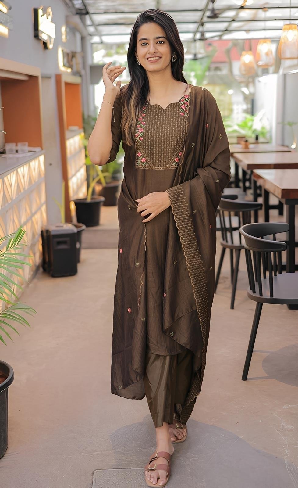 Elegant Vertical Cotton Calf-Length Straight Kurta Set