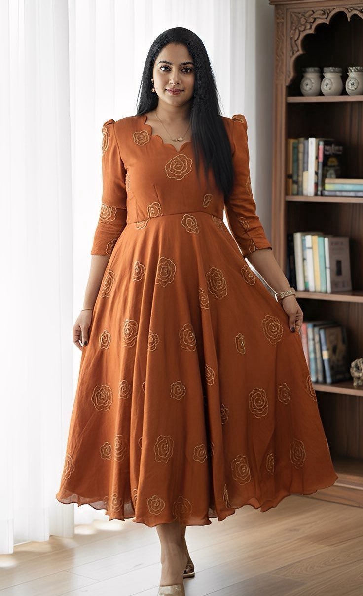 Rose Coil Space silk Gown - Designer Cute Dress