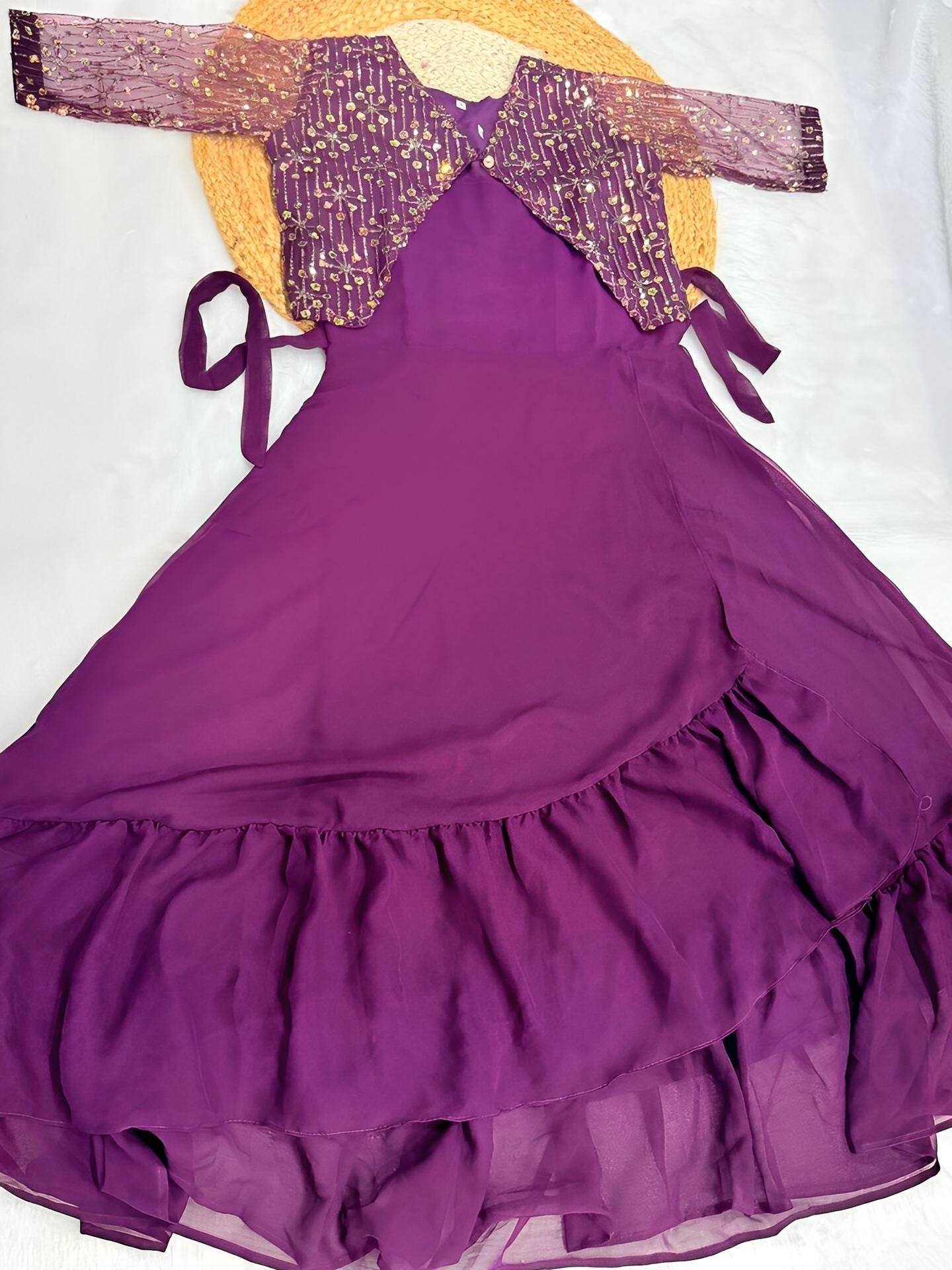 Midnight Plum Designer Frock - Gown with Overcoat Stylytic edition