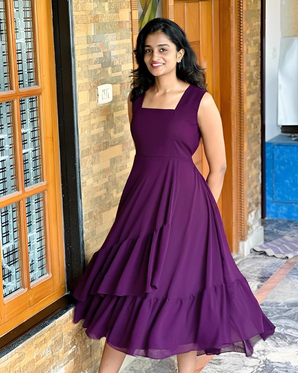 Midnight Plum Designer Frock - Gown with Overcoat Stylytic edition