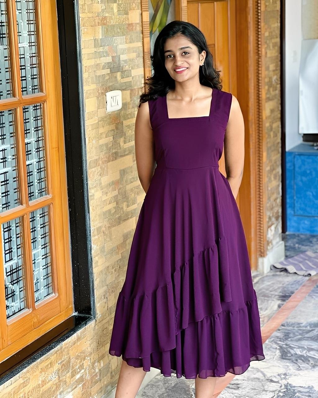 Midnight Plum Designer Frock - Gown with Overcoat Stylytic edition