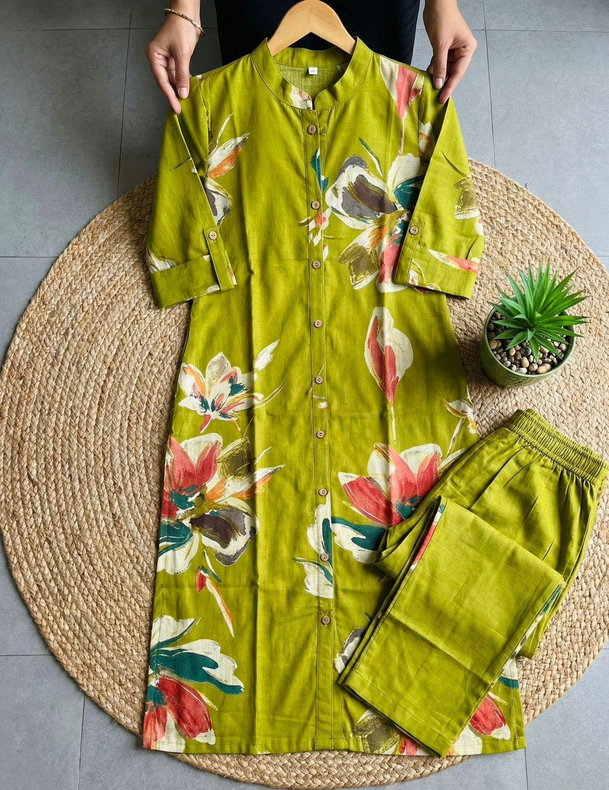 Pure Cotton Floral Kurta Pant Co-Ord Sets - Office wear Kurta sets