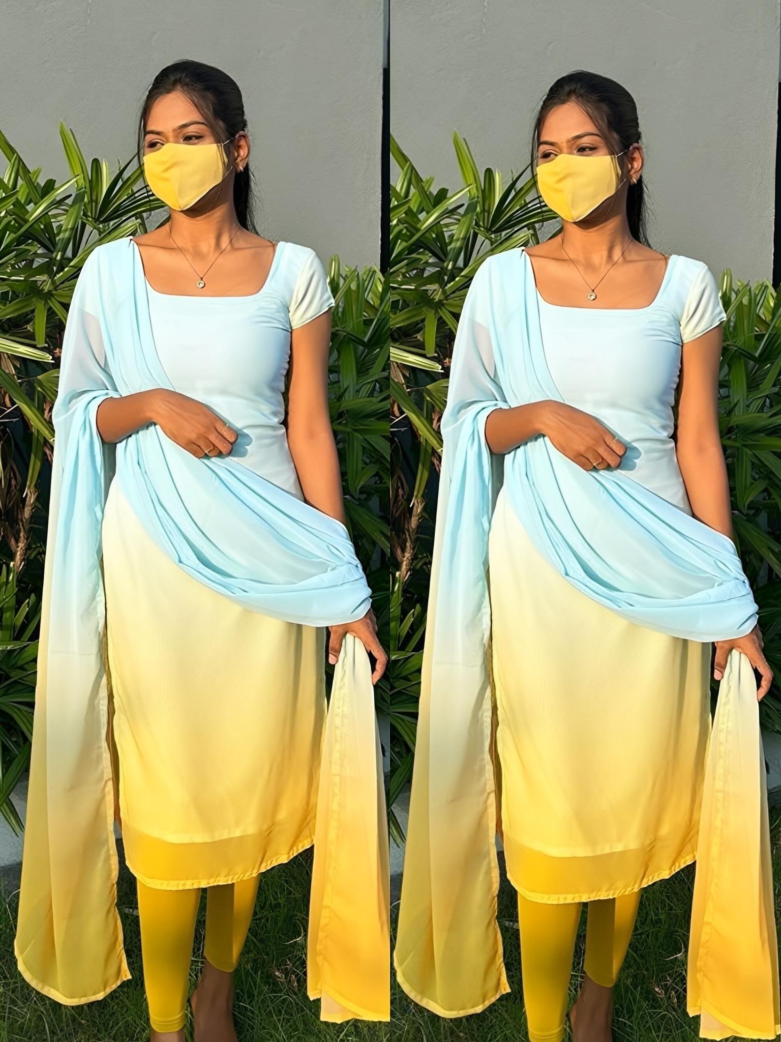 Clearance Offer Dual shade Georgette Kurti with Dupatta