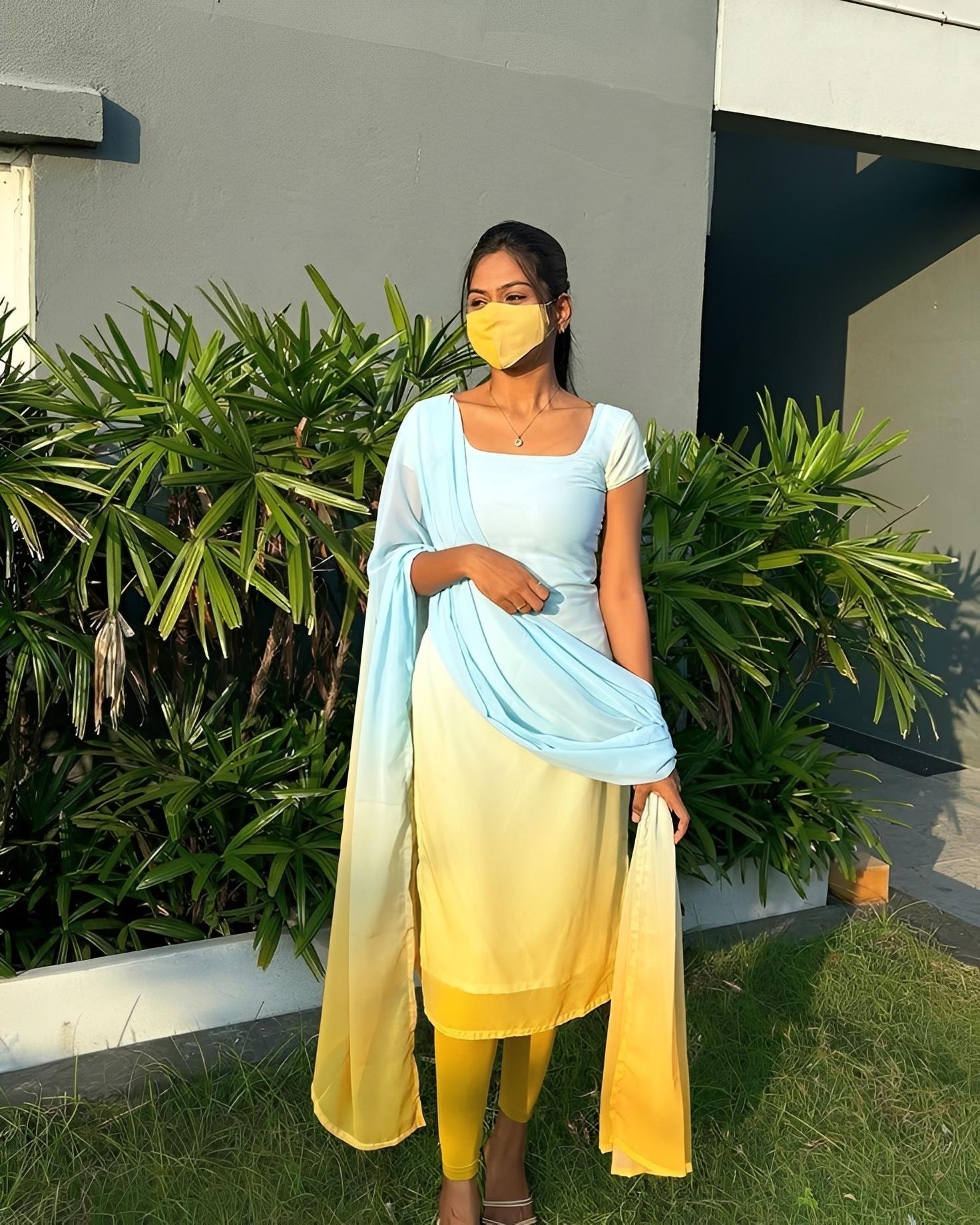 Clearance Offer Dual shade Georgette Kurti with Dupatta