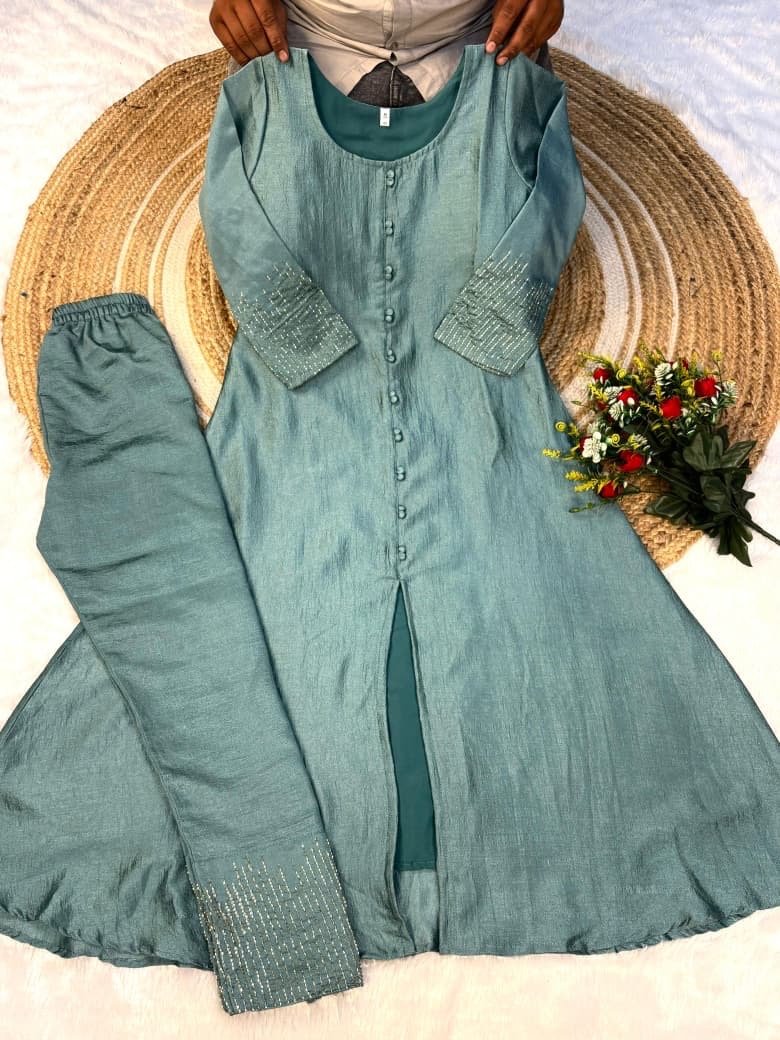 premium blooming vichitra silk with beautiful hand work