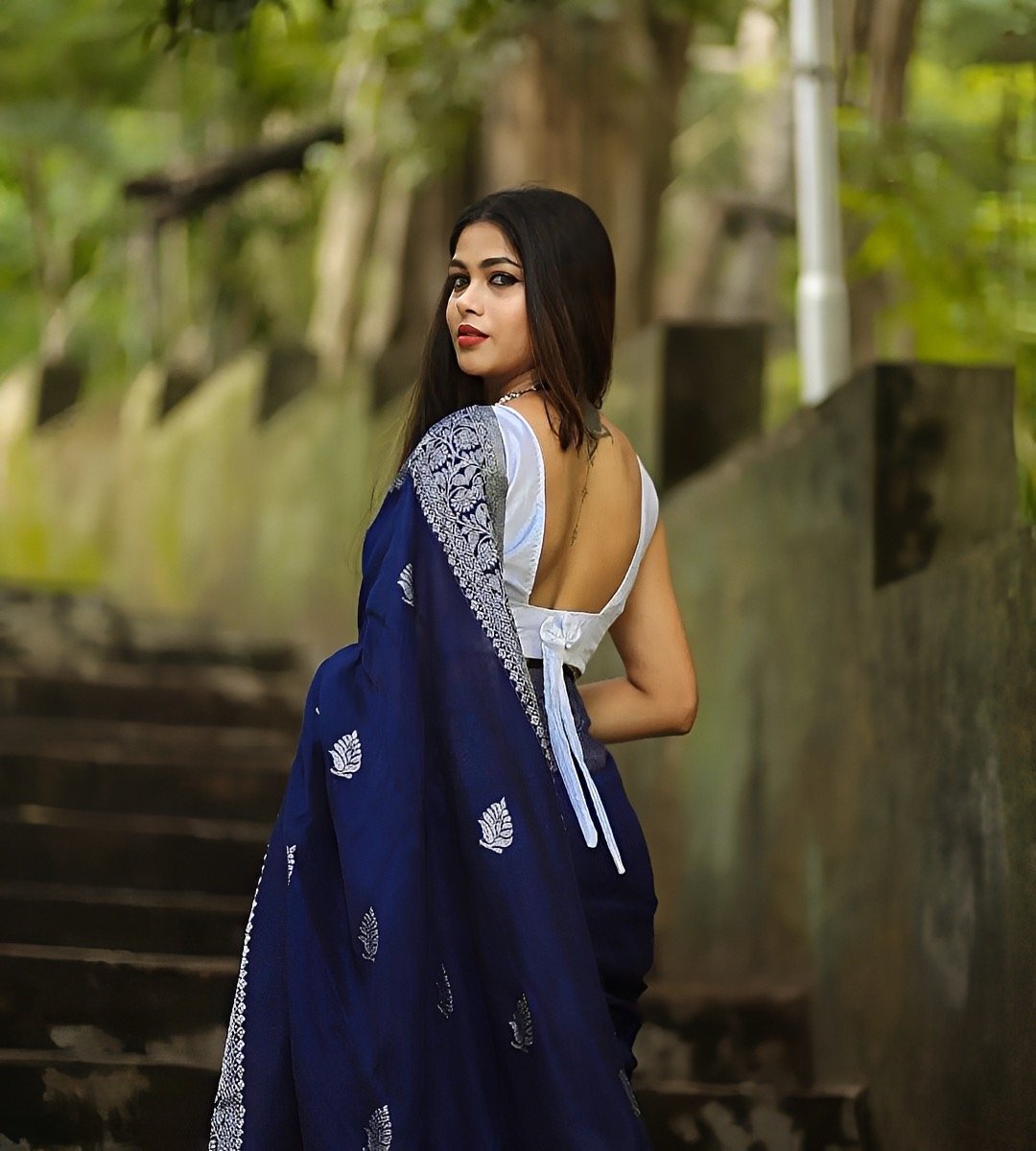 Silver Blue Litchi silk saree - Manufacturing Offer cost