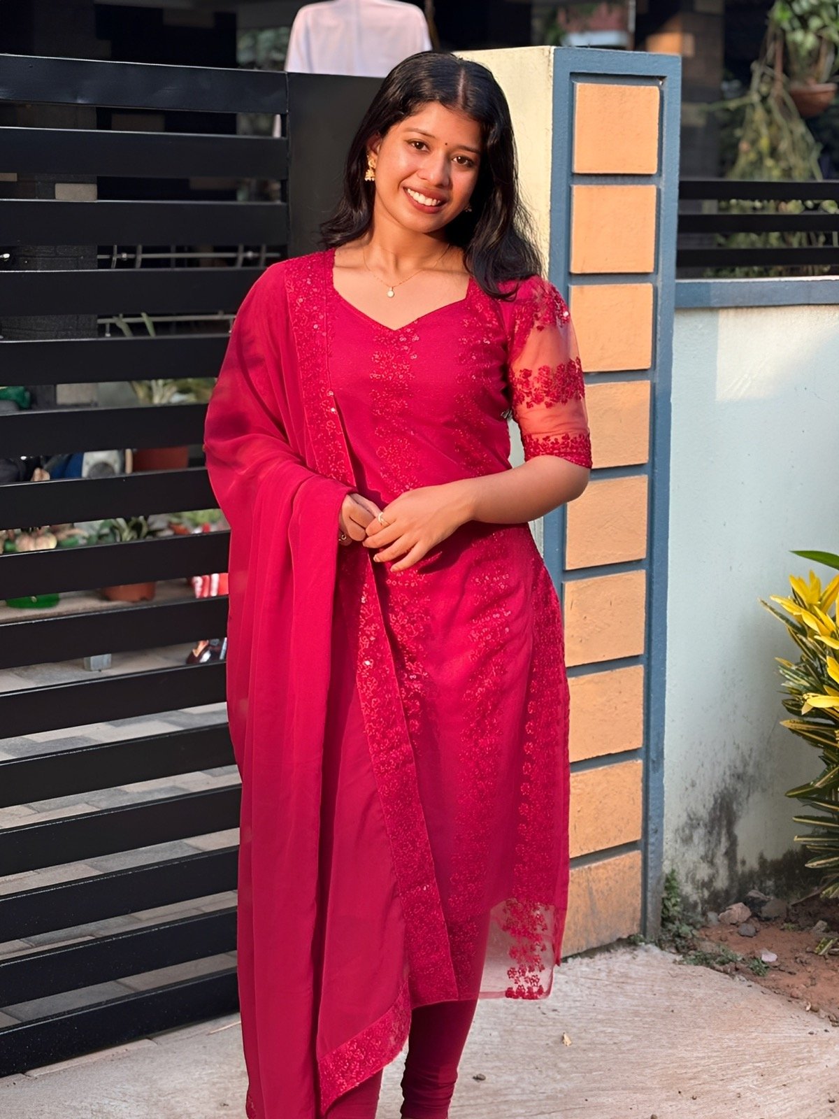 Red Floral Princess Kurti with Dupatta set - Huge Offer