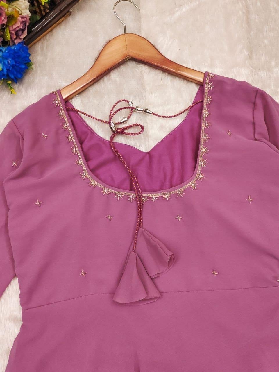 Plum Handwork Anarkali Gown with Dupatta