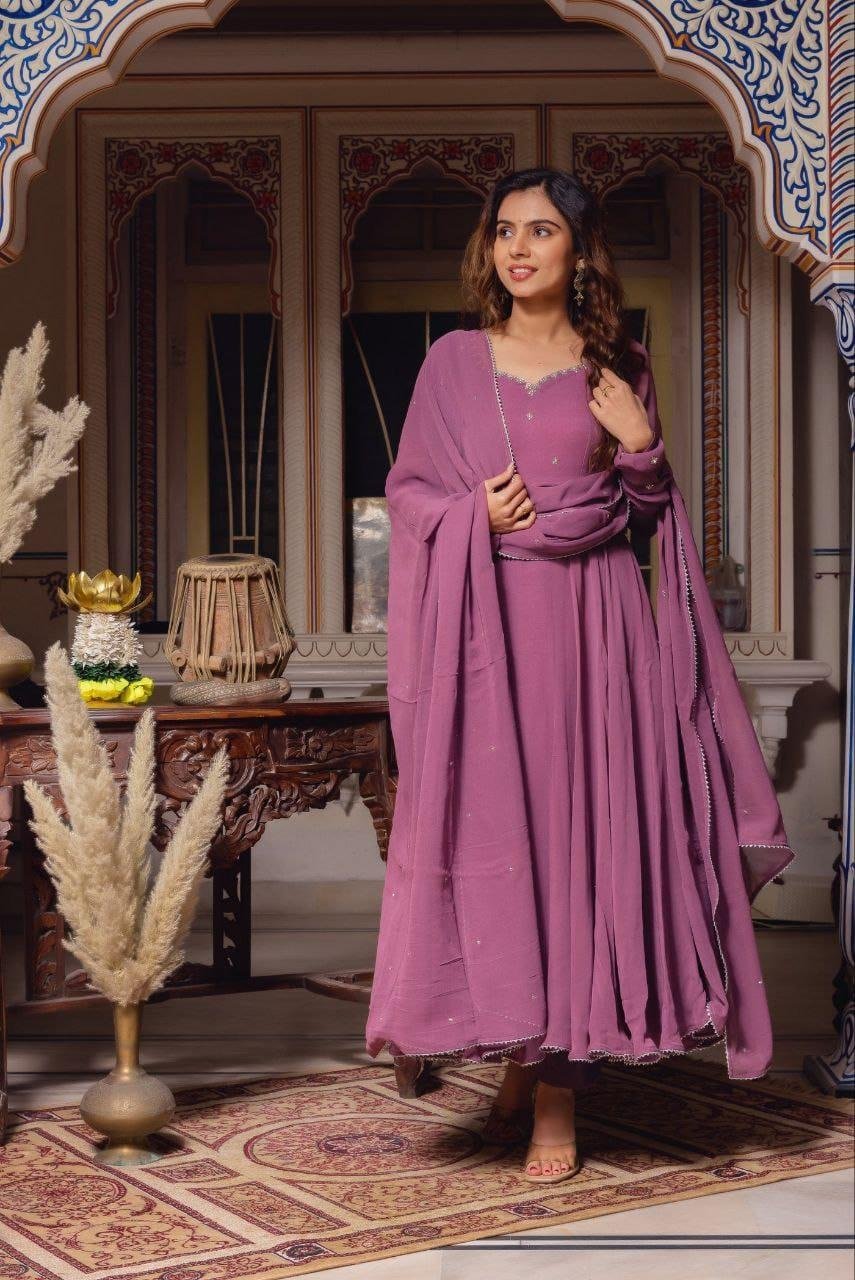 Plum Handwork Anarkali Gown with Dupatta