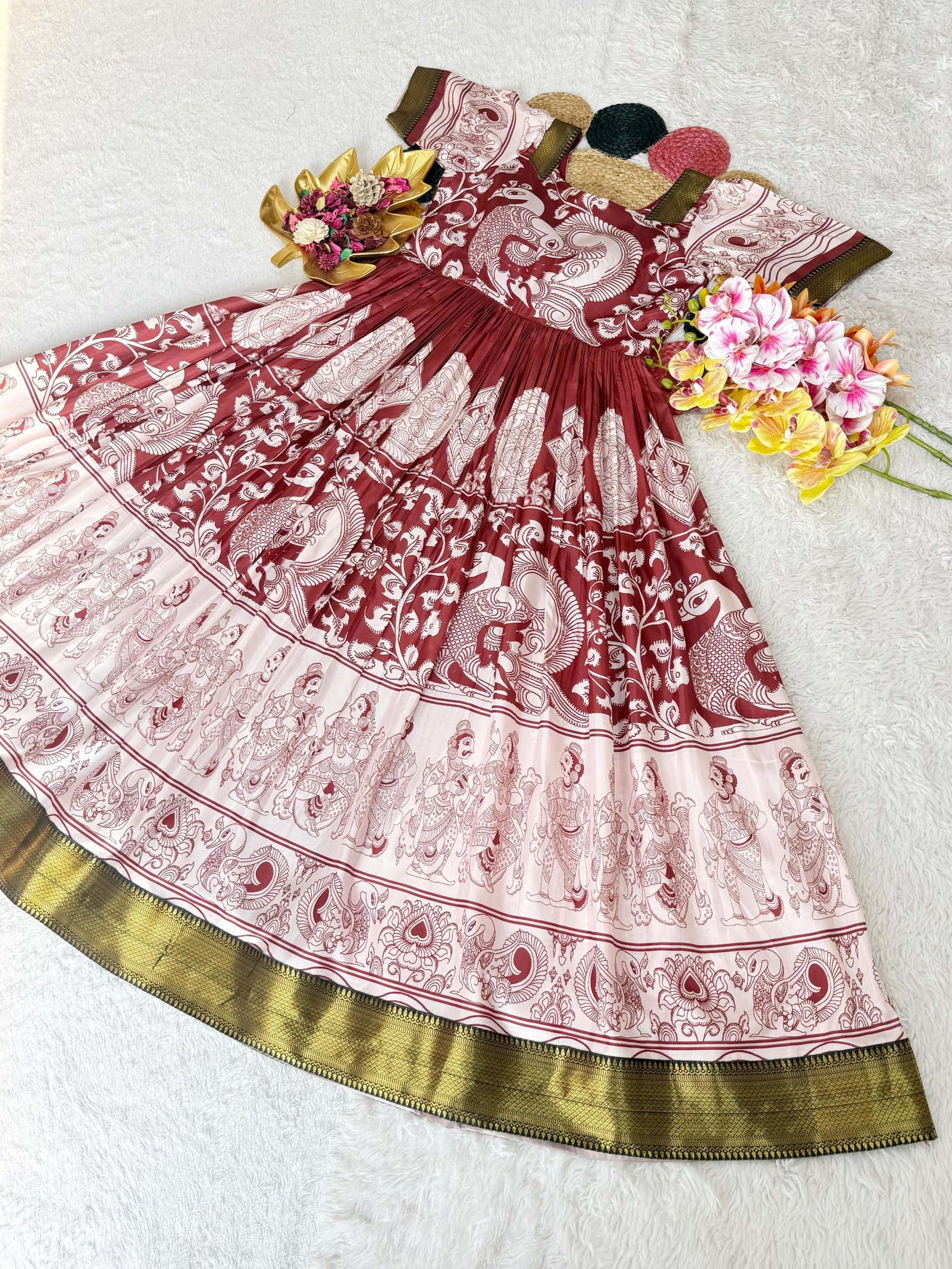 Trending Beautiful Soft Dola Silk Kalamkari Gown
