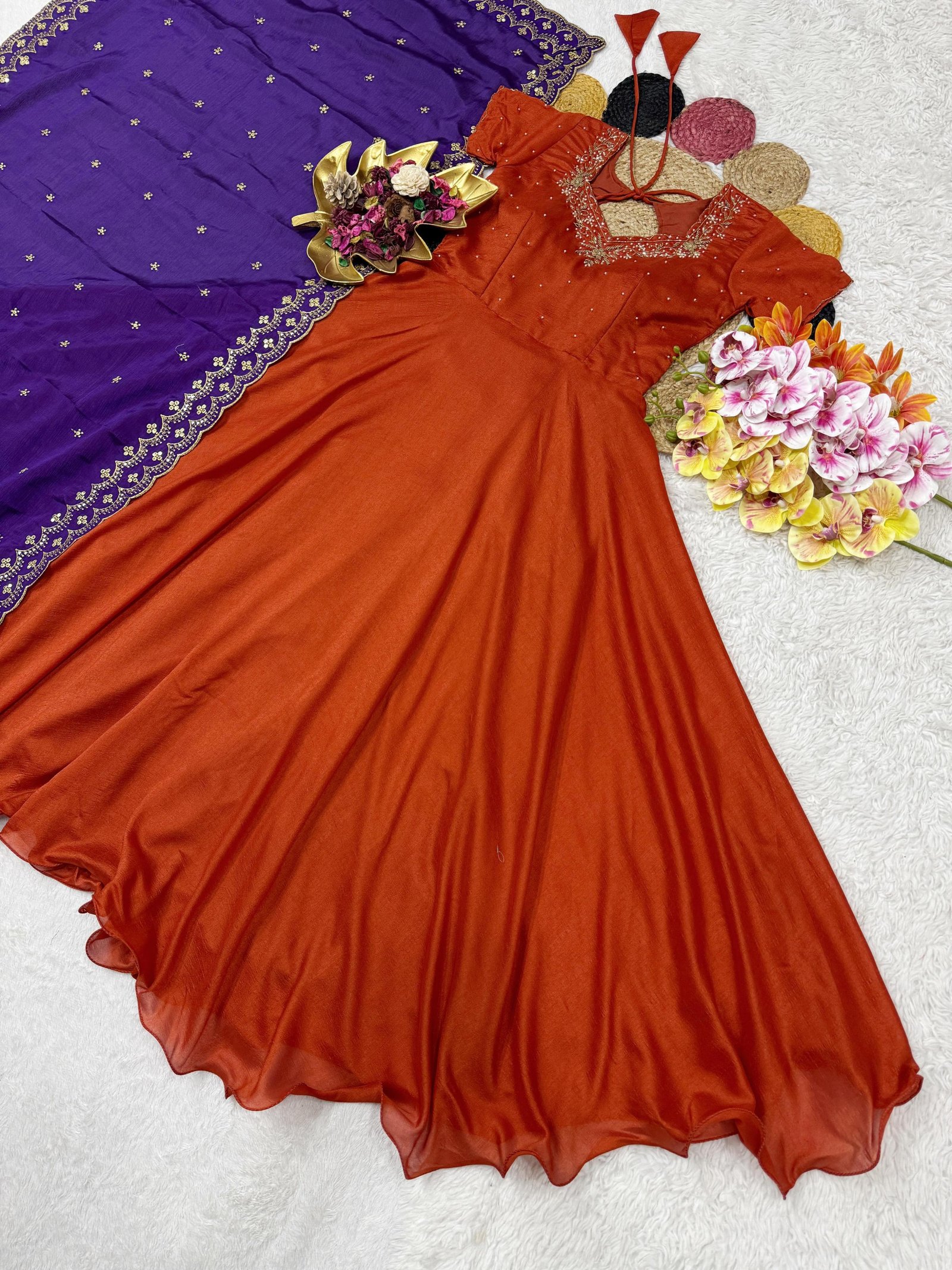 Beautiful Maggam Work Gown With Sequins Embroidery Dupatta