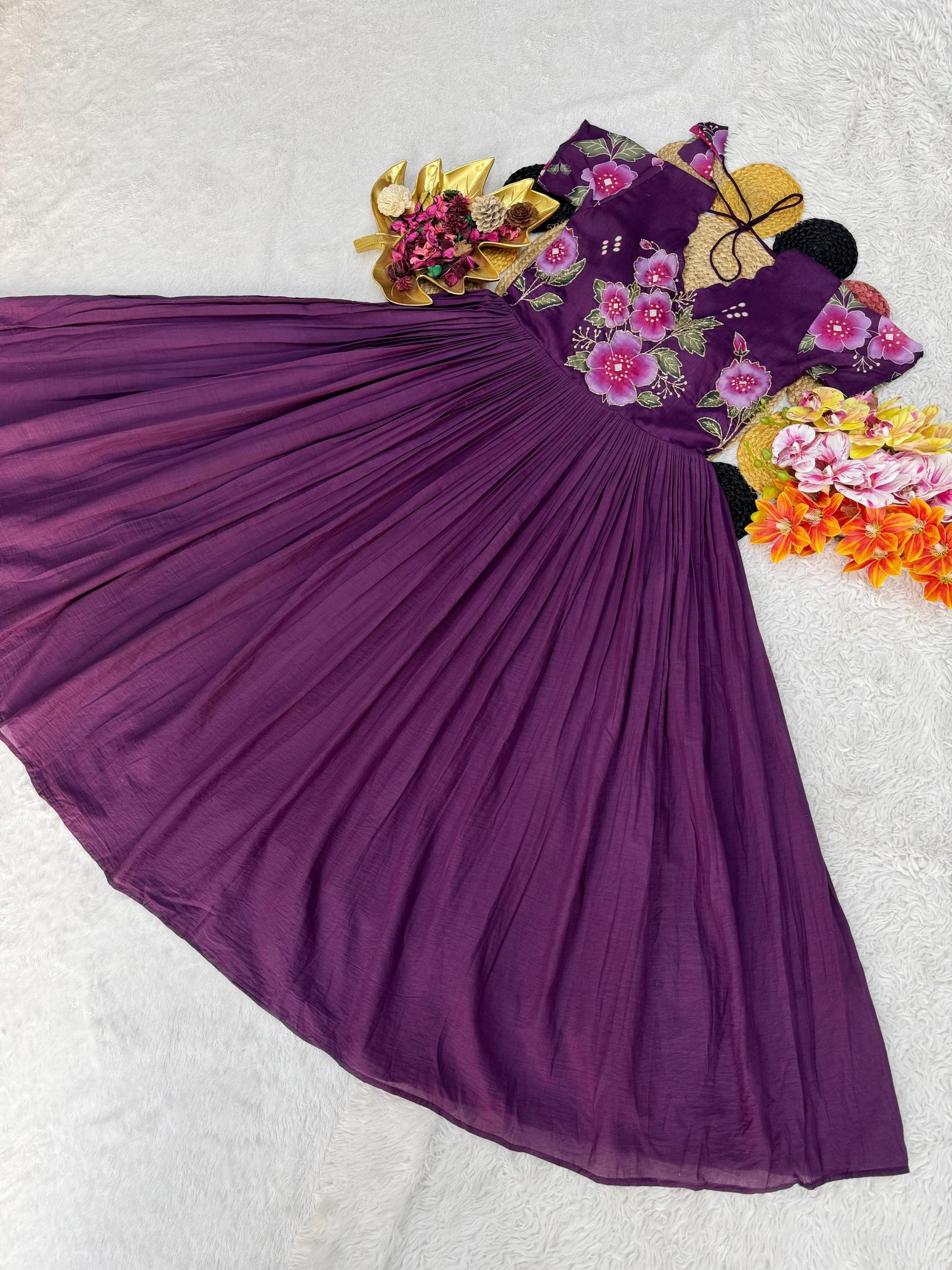 Beautiful Stylist Mul Mul Cotton Gown with Beautiful Maggam Work