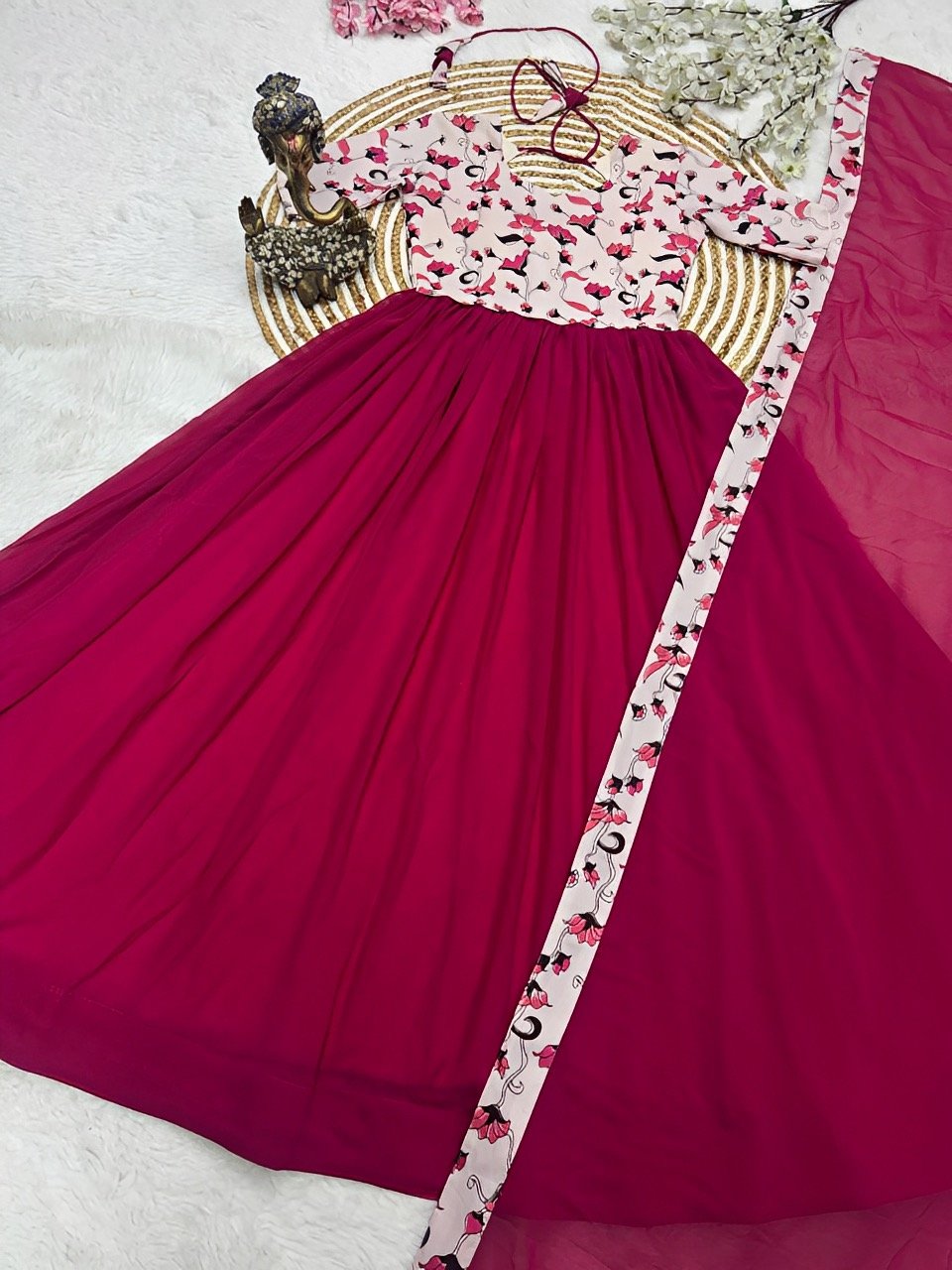 Floral Pink Georgette Gown with Dupatta / Offer sale Designer suit