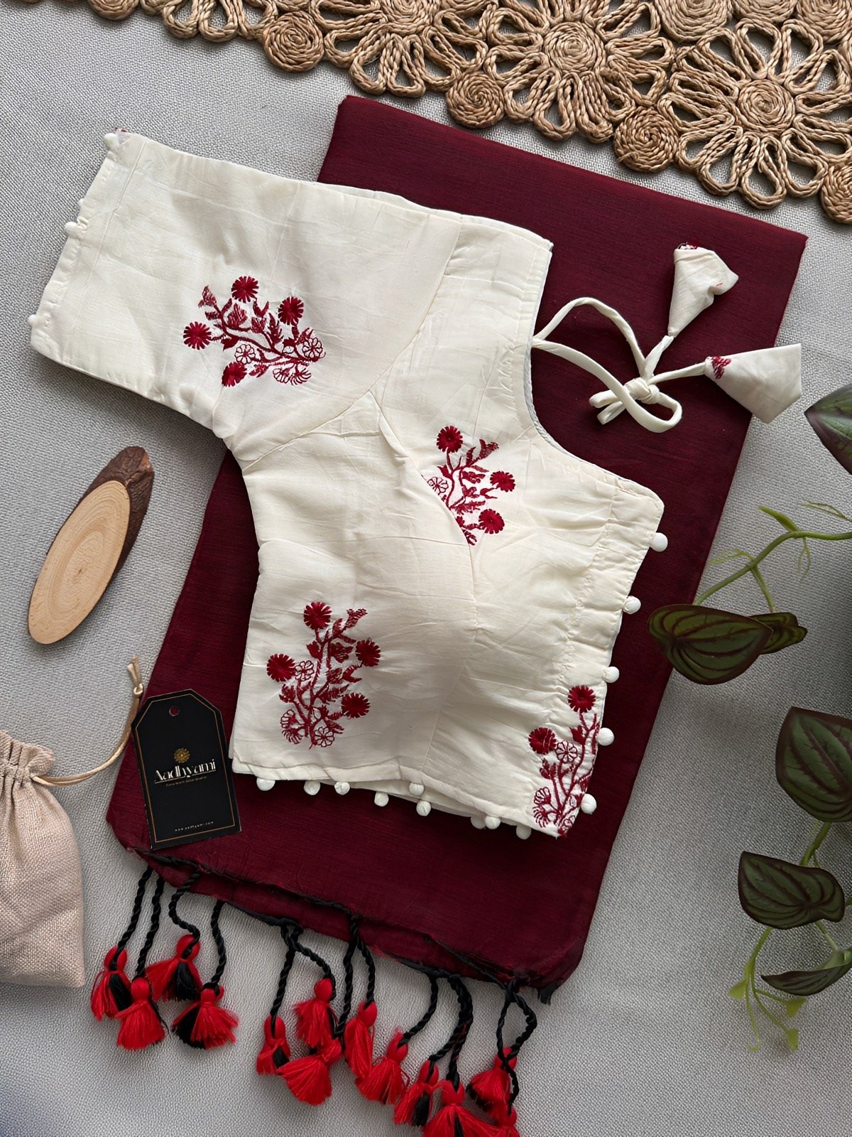 Khadi cotton Saree with Stitched blouse- Ethnic duo