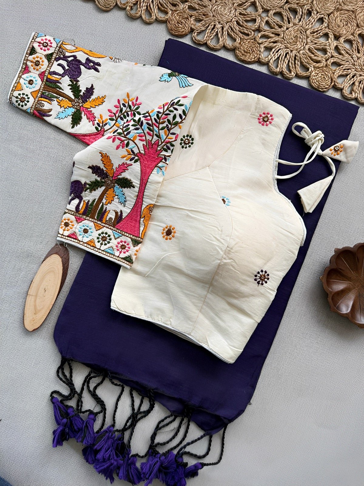 Khadi cotton Saree with Stitched blouse- Ethnic duo