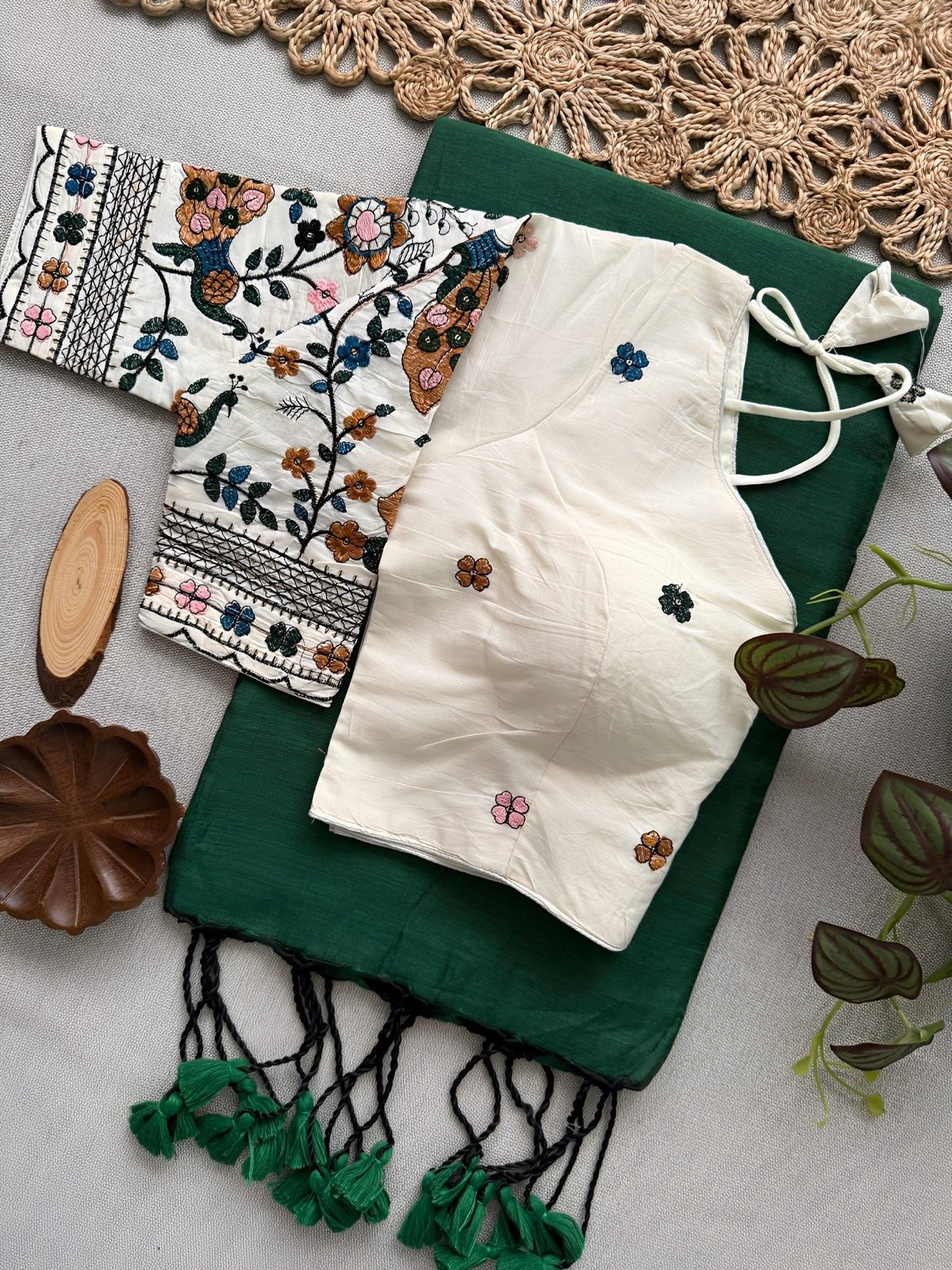 Khadi cotton Saree with Stitched blouse- Ethnic duo