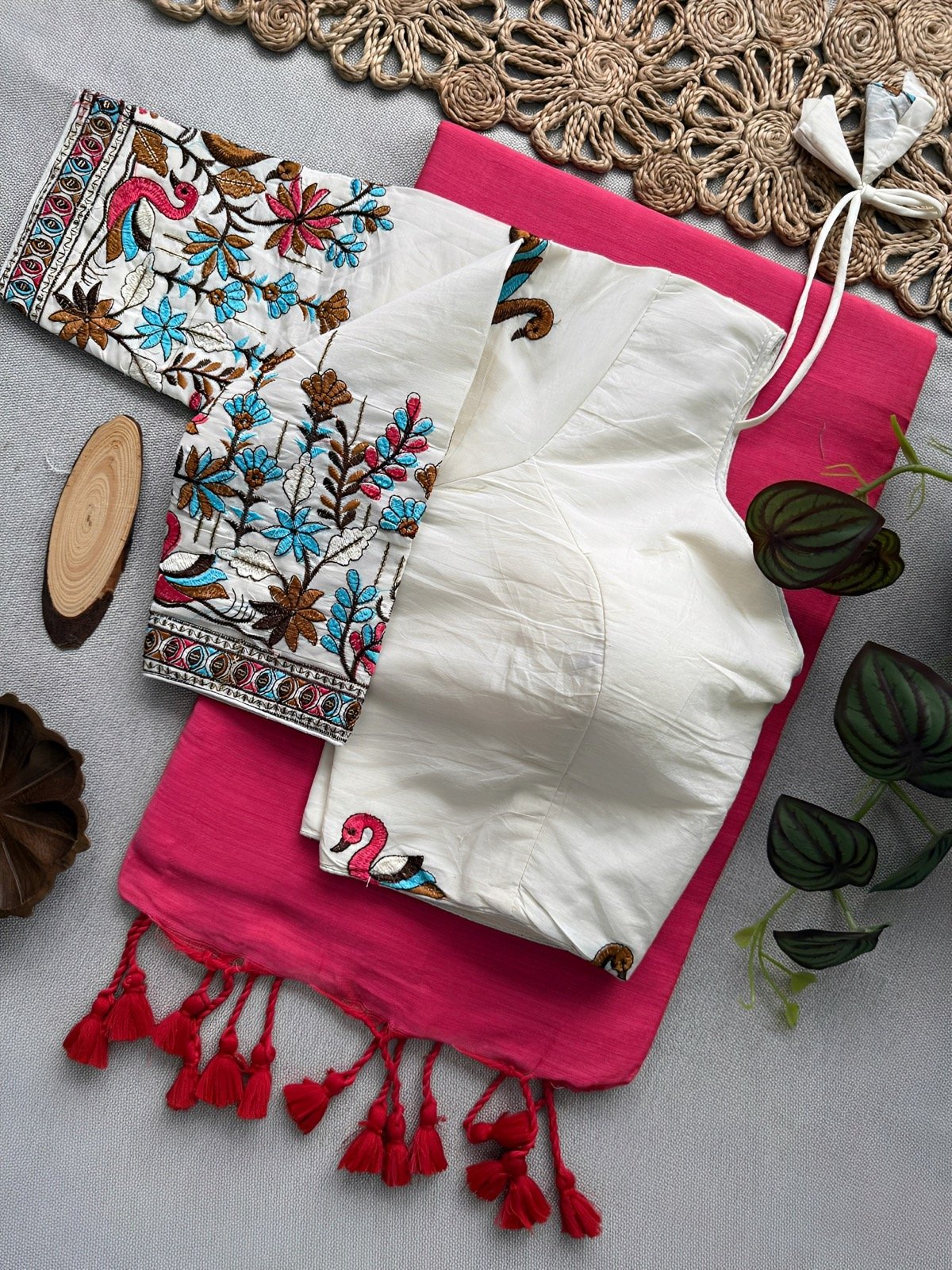 Khadi cotton Saree with Stitched blouse- Ethnic duo