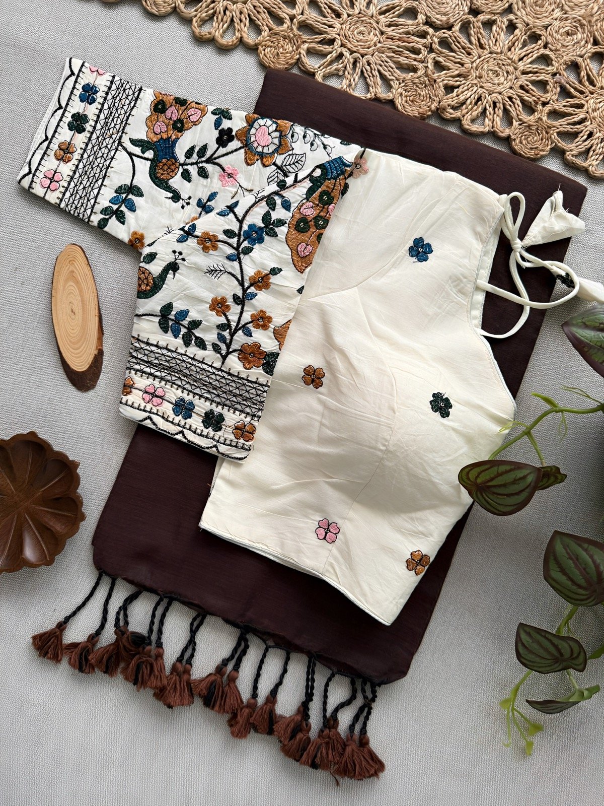 Khadi cotton Saree with Stitched blouse- Ethnic duo