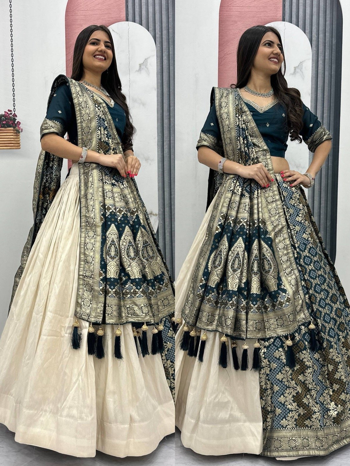 Banaras Silk Semi Stitched Halfsaree - Top quality Designer Lehenga