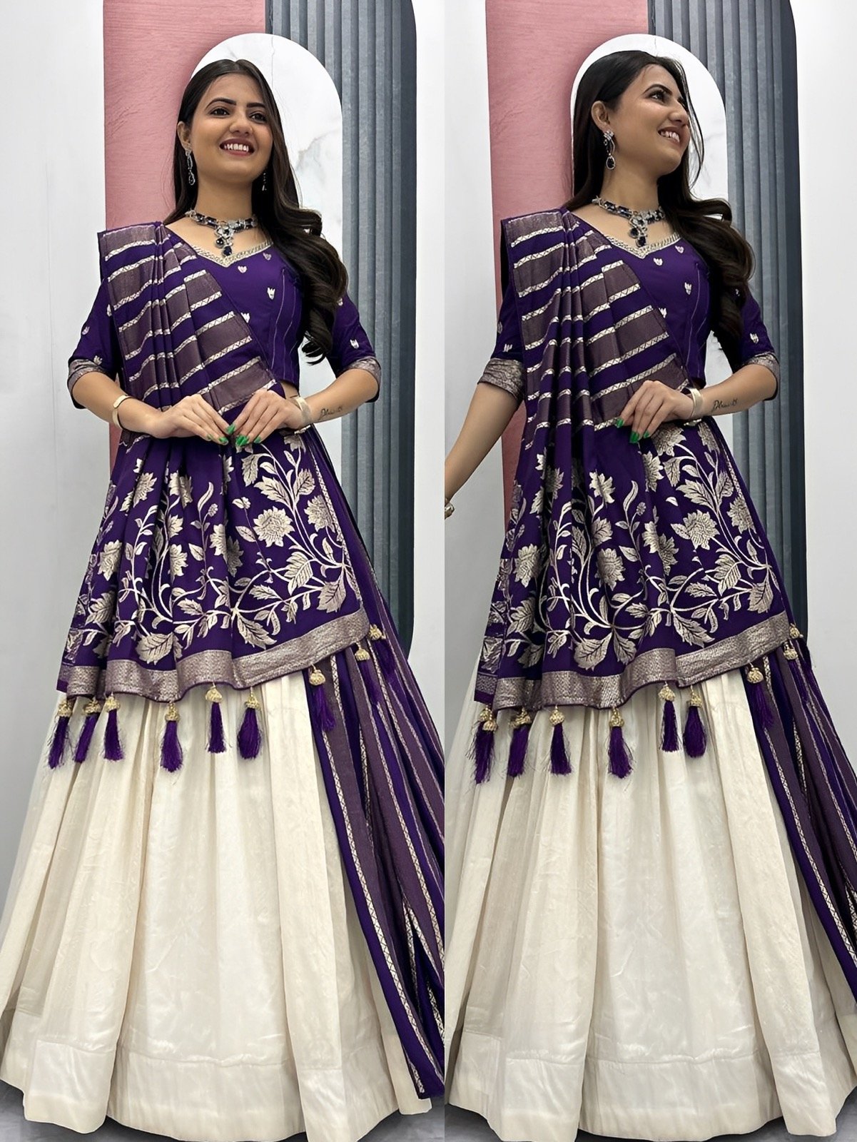 Banaras Silk Semi Stitched Halfsaree - Top quality Designer Lehenga