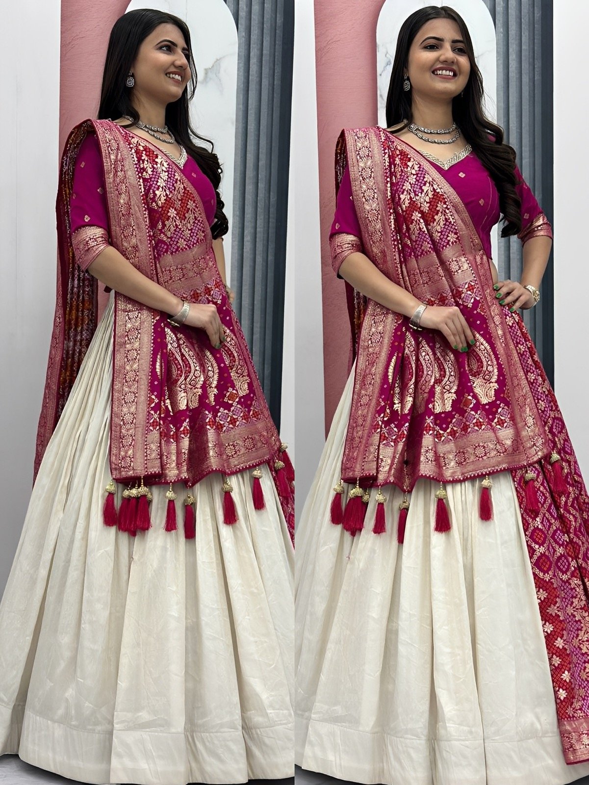 Banaras Silk Semi Stitched Halfsaree - Top quality Designer Lehenga
