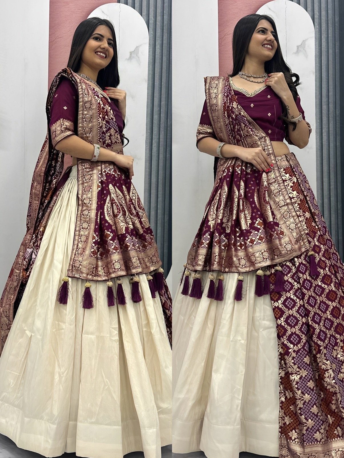 Banaras Silk Semi Stitched Halfsaree - Top quality Designer Lehenga