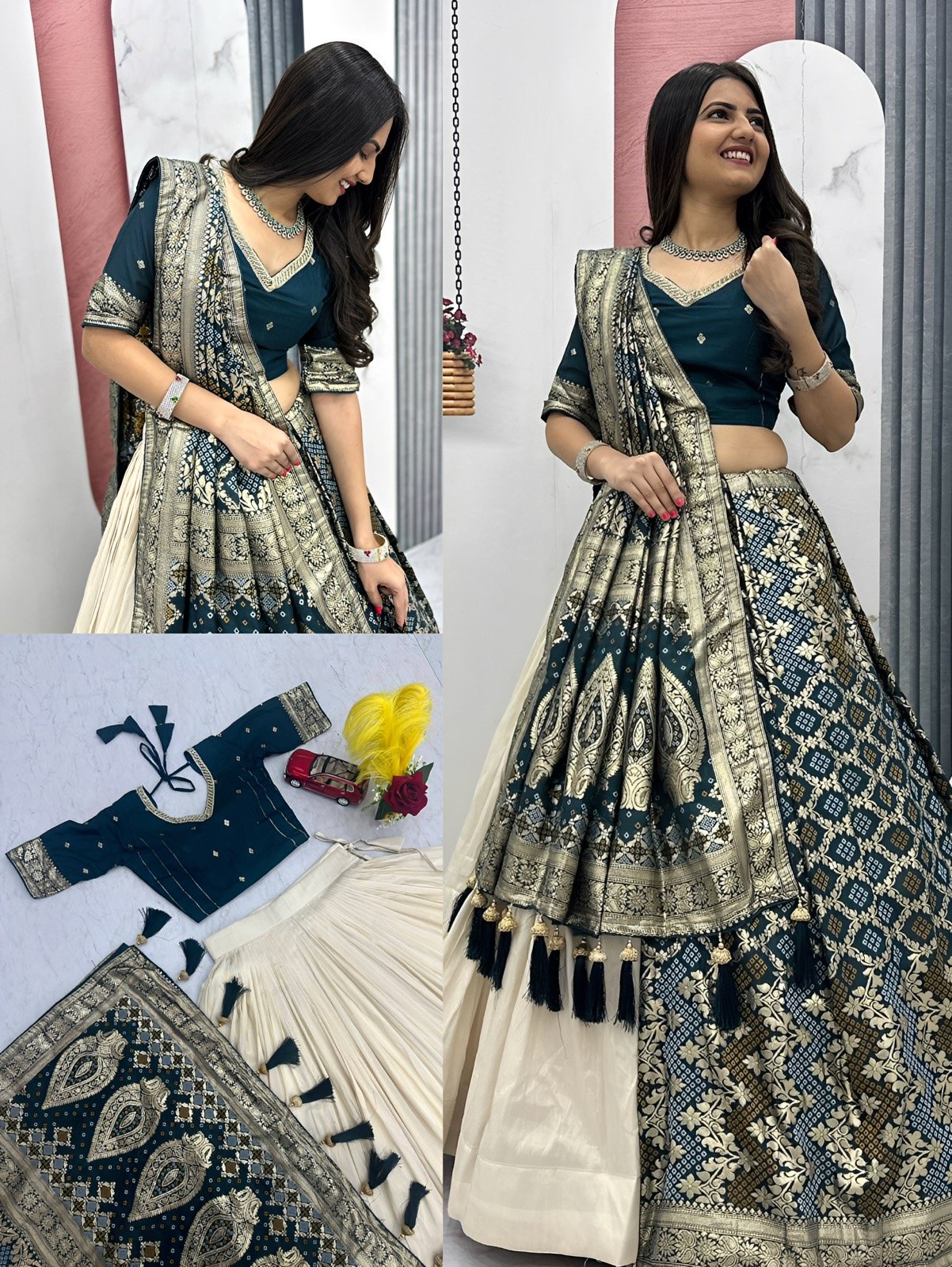 Banaras Silk Semi Stitched Halfsaree - Top quality Designer Lehenga