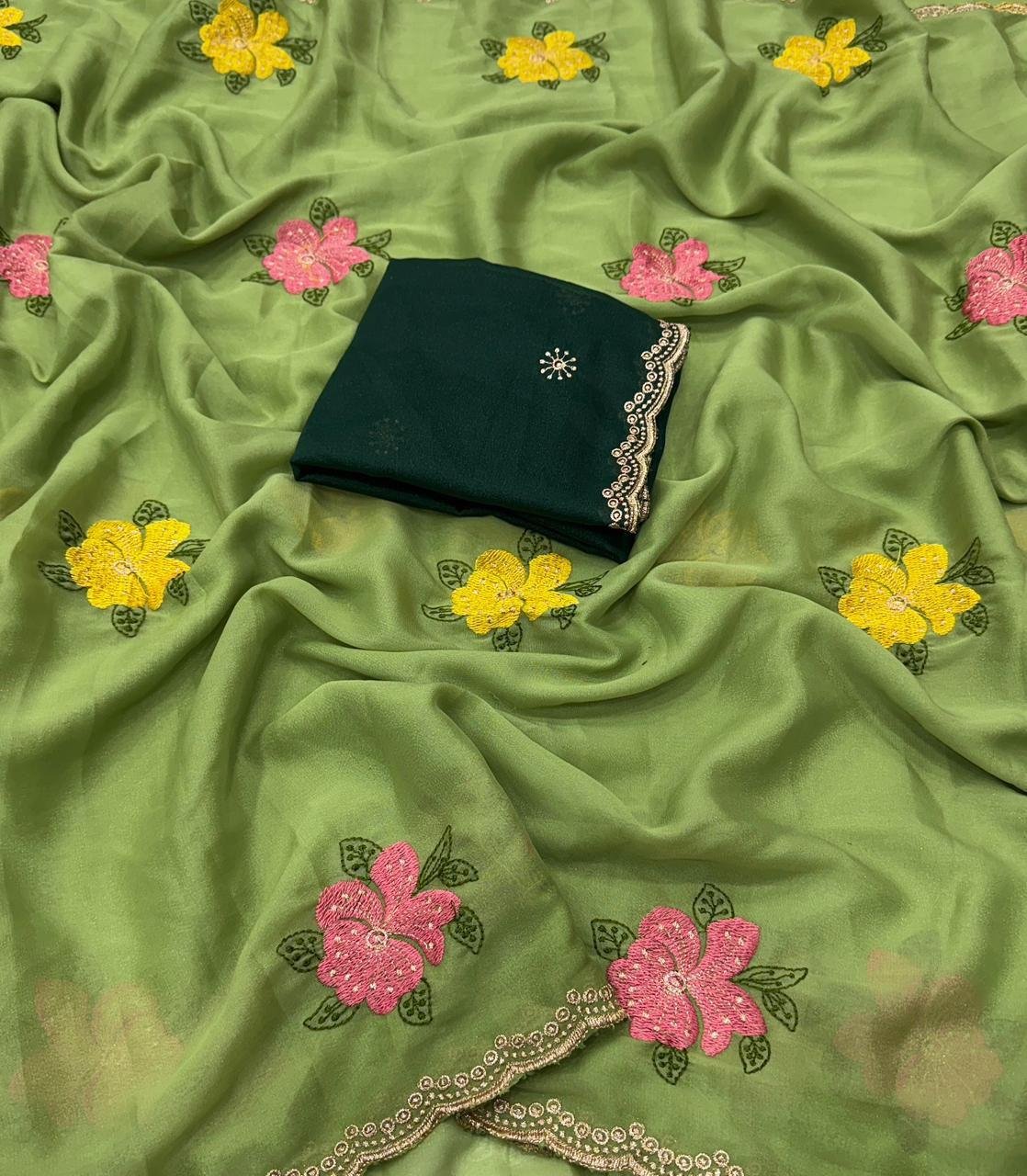 Flower Floral saree with Blouse - Huge Offer🍁