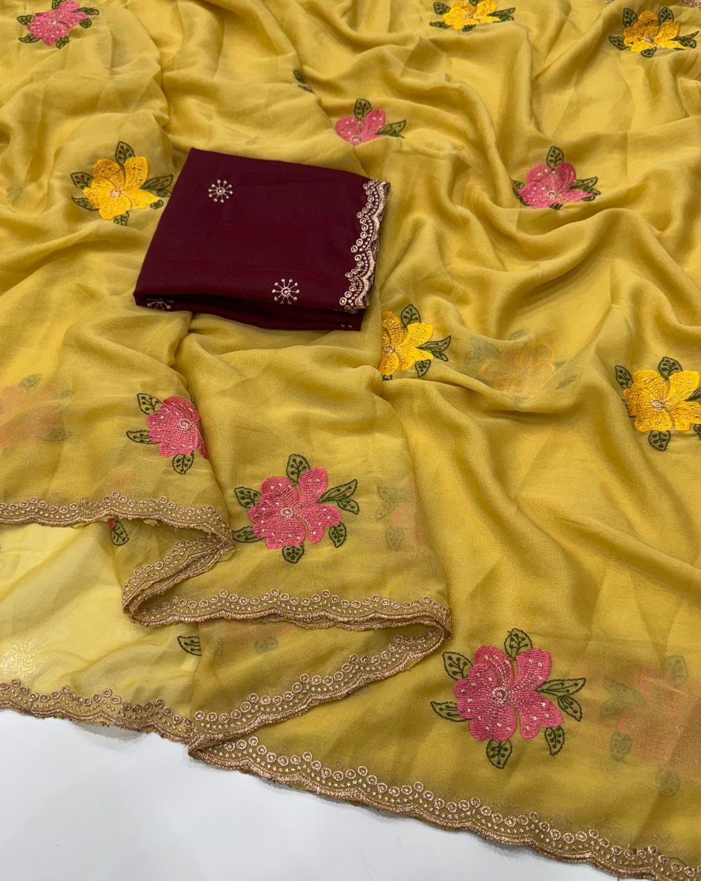 Flower Floral saree with Blouse - Huge Offer🍁