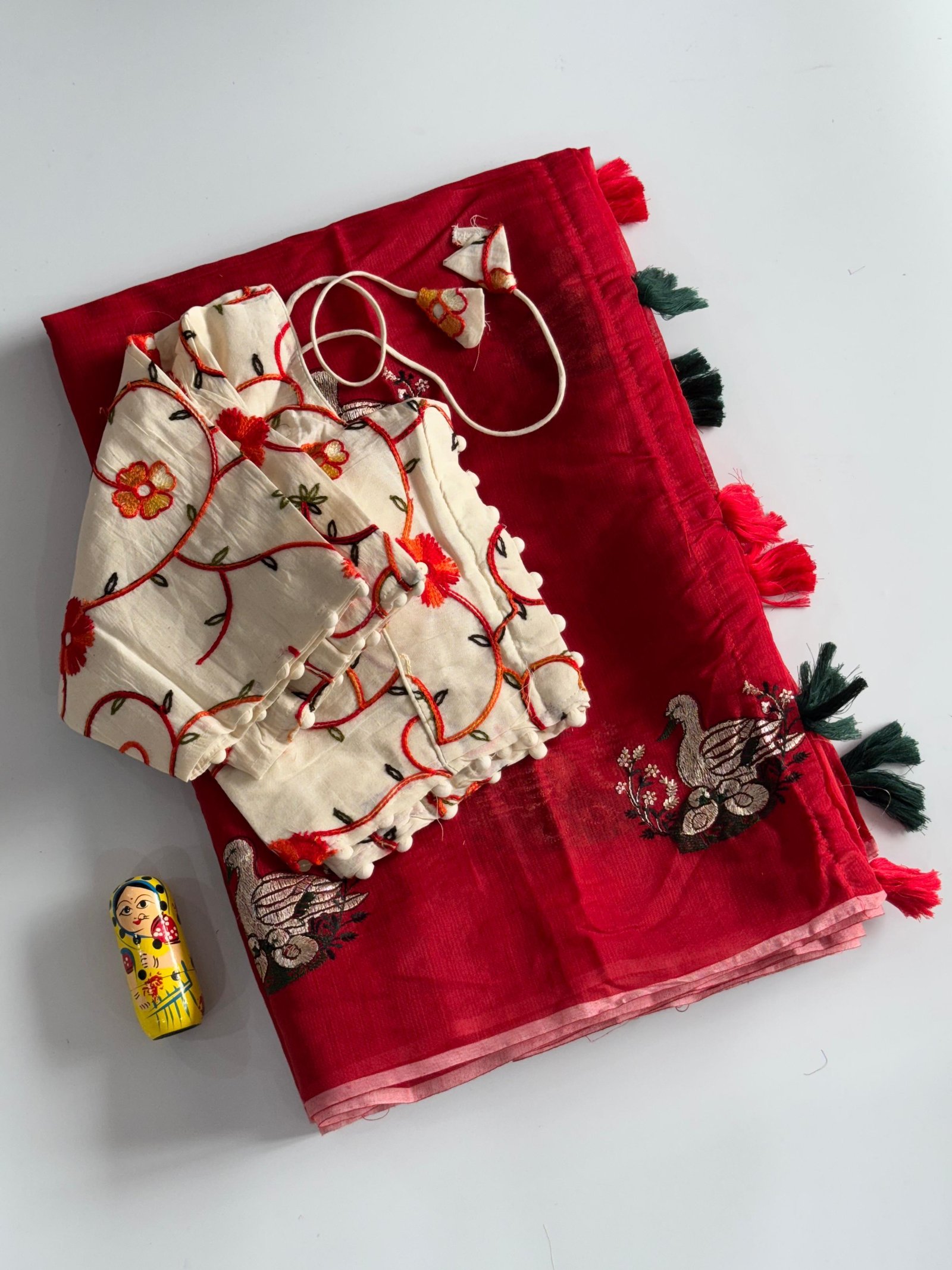 Chanderi Cotton saree with stitched blouse