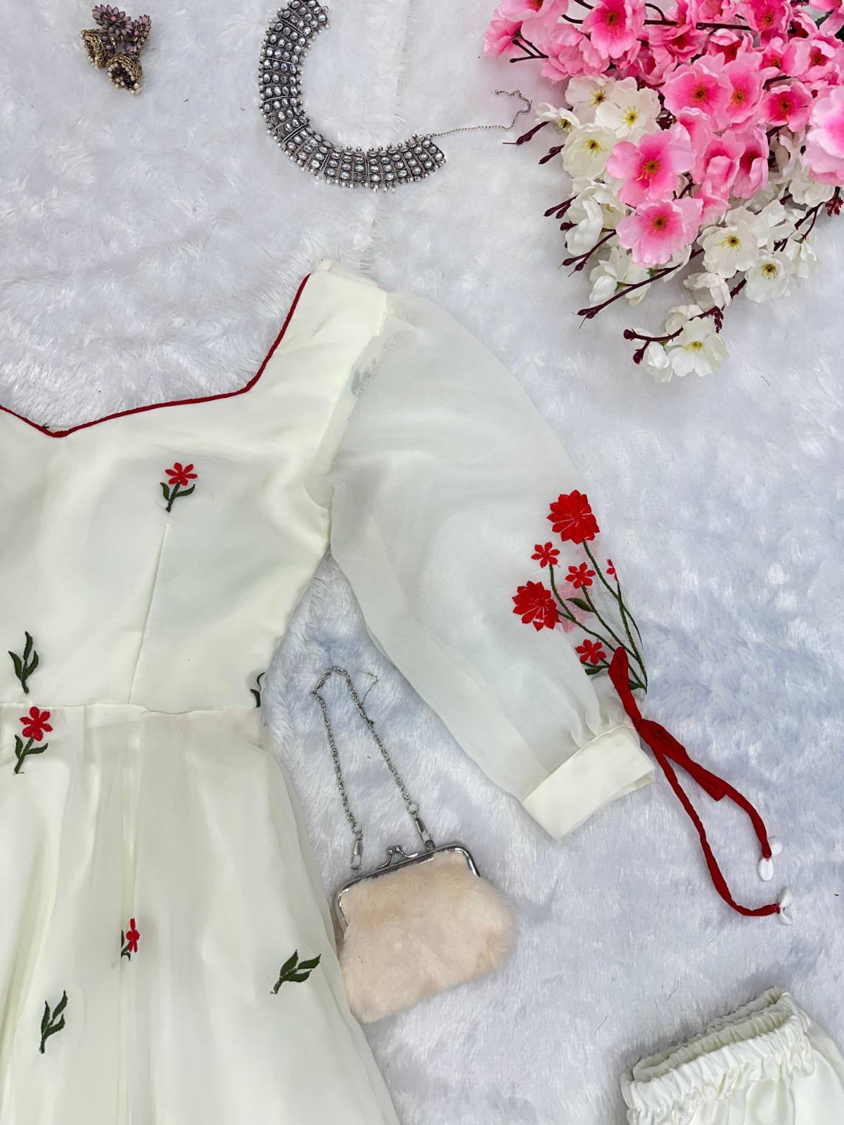 Frozen White Anarkali set -Easter special