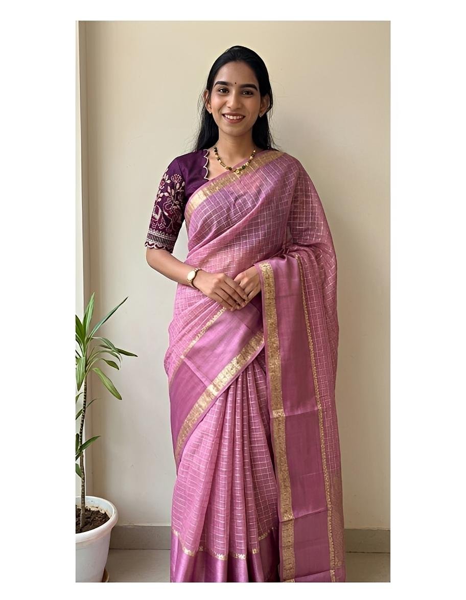 Nidhi Georgette Chex saree with Work blouse piece - Rich launch