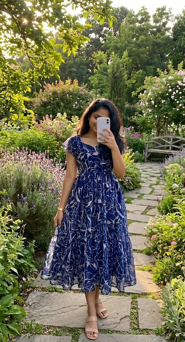 Blue wave Georgette Maxi