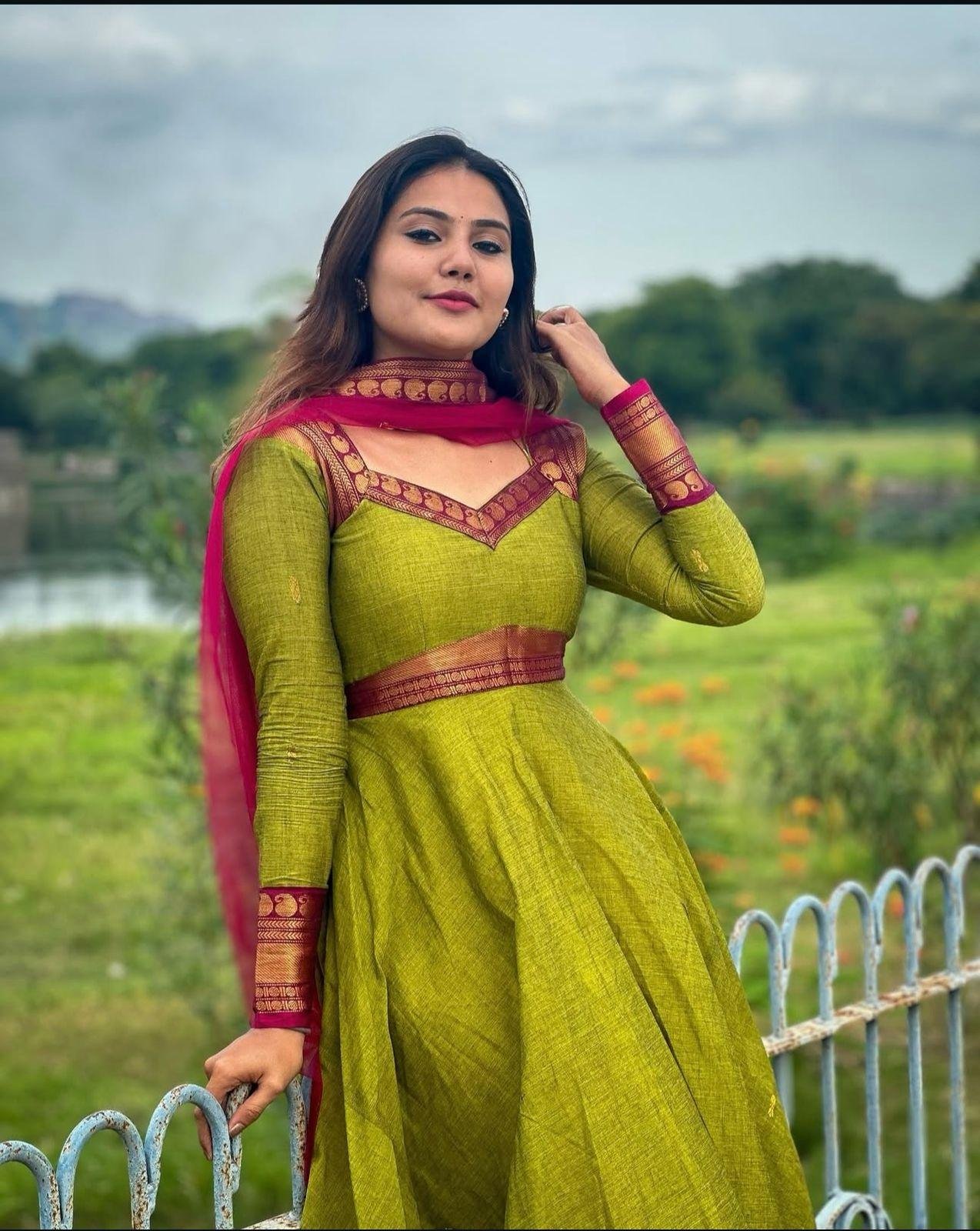 KILI - Parrot Green Anarkali with Dupatta set - Huge Offer